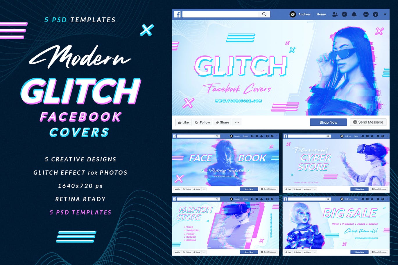 超流故障风Facebook封面海报设计PSD模板素材 Glitch Facebook Covers_img_2