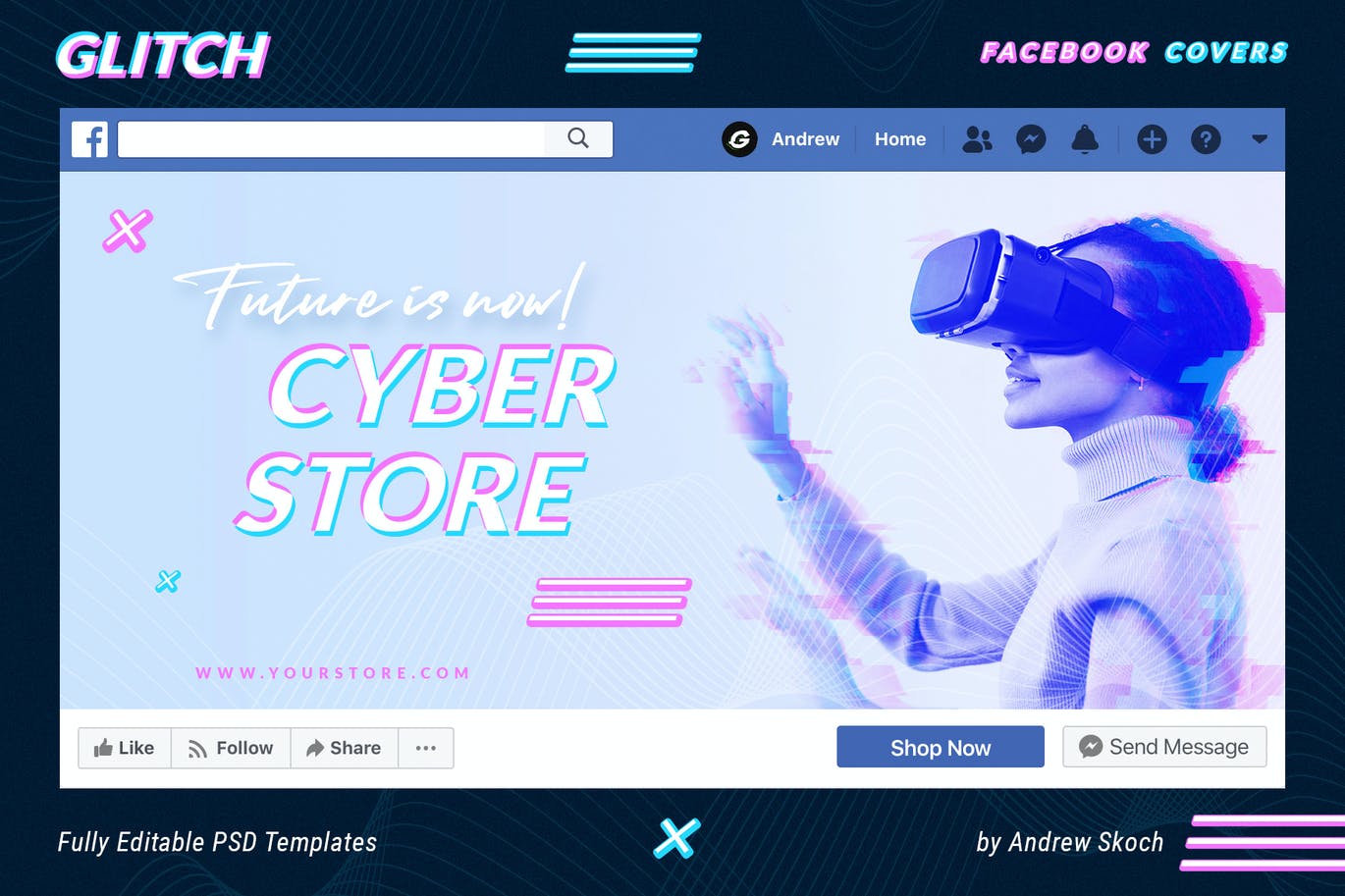 超流故障风Facebook封面海报设计PSD模板素材 Glitch Facebook Covers_img_2