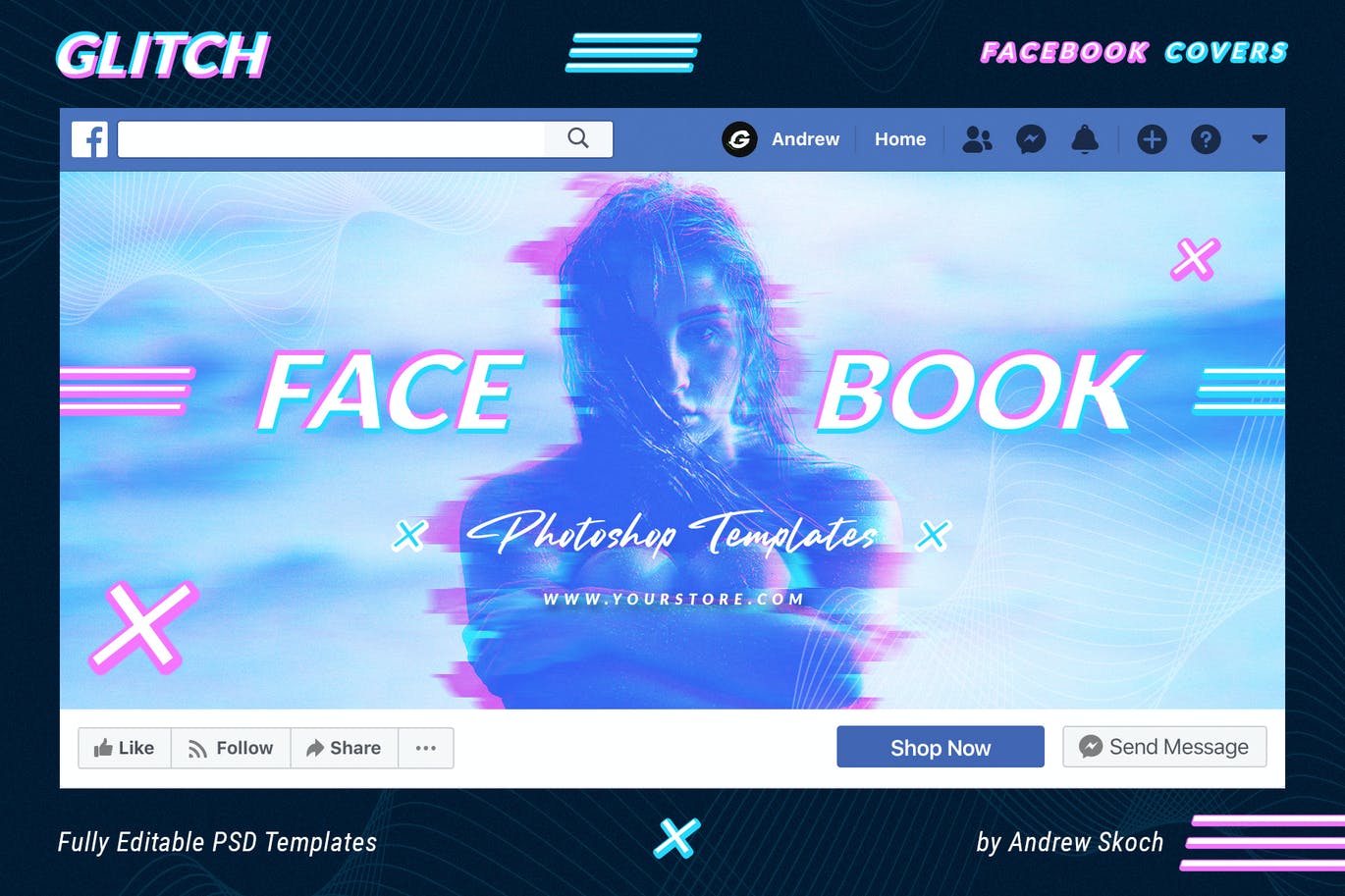 超流故障风Facebook封面海报设计PSD模板素材 Glitch Facebook Covers_img_2