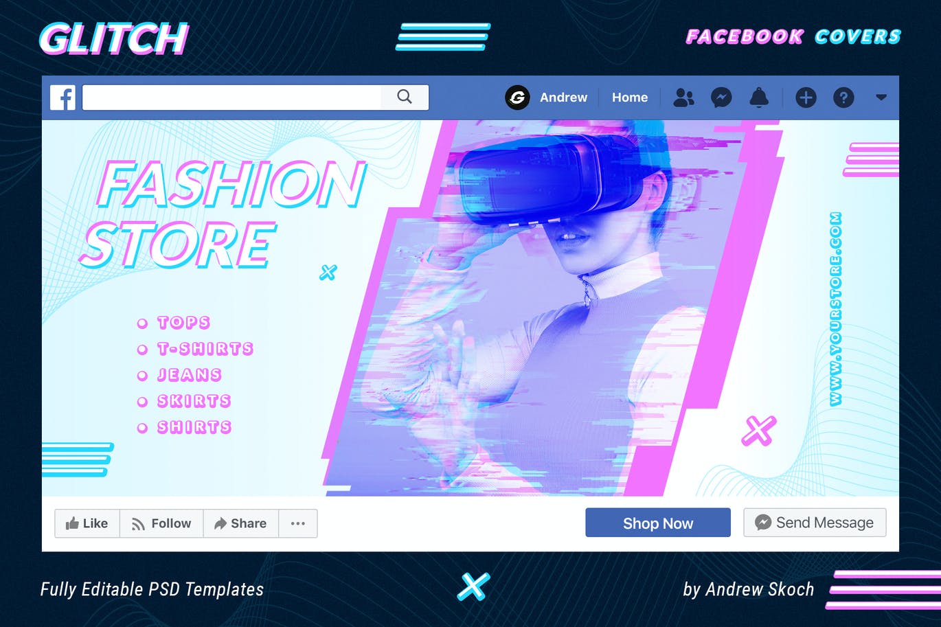 超流故障风Facebook封面海报设计PSD模板素材 Glitch Facebook Covers_img_2