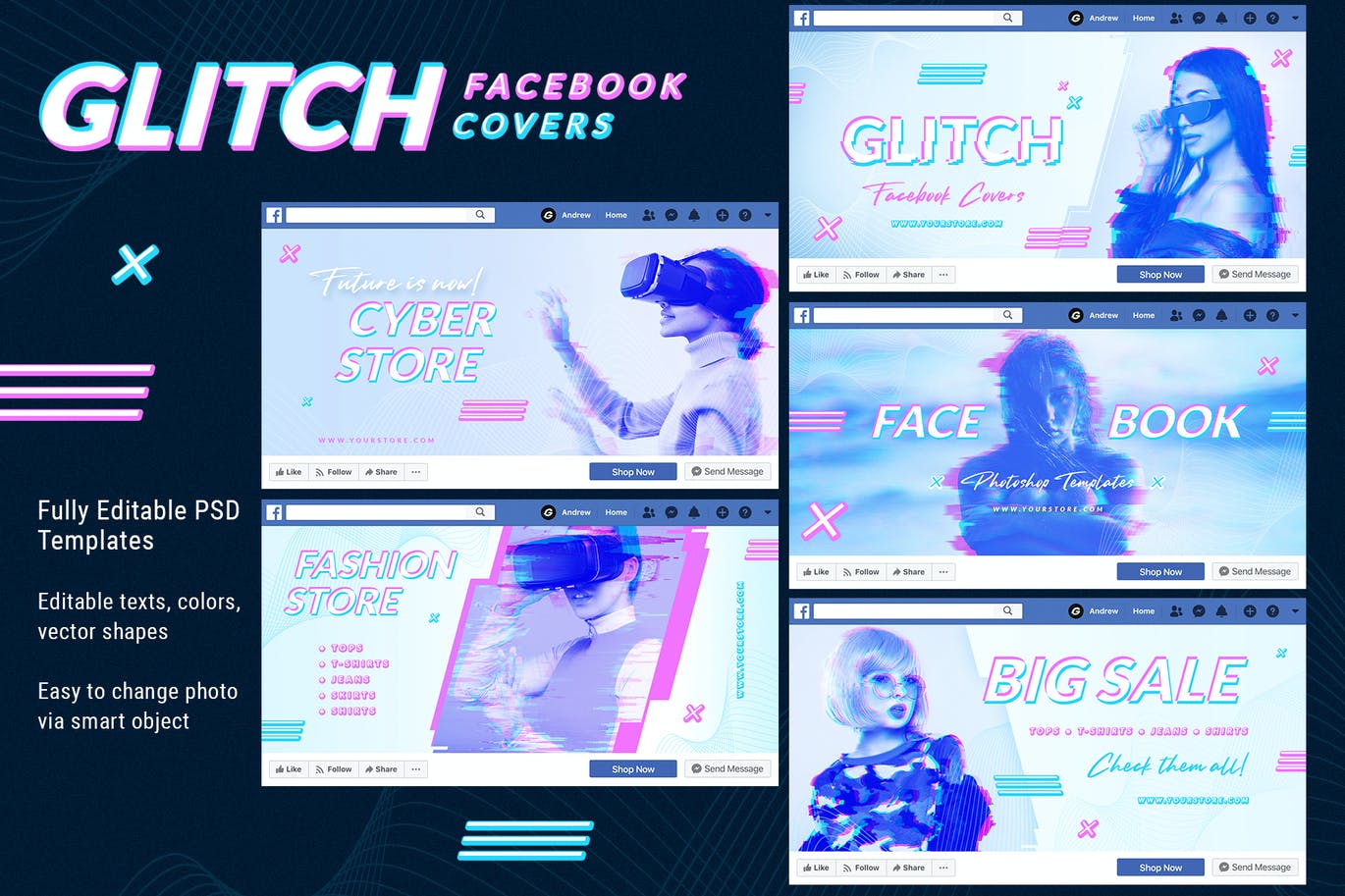 超流故障风Facebook封面海报设计PSD模板素材 Glitch Facebook Covers_img_2