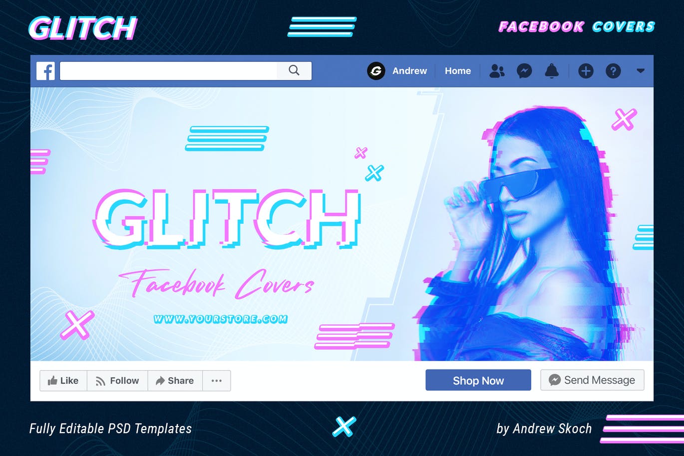 超流故障风Facebook封面海报设计PSD模板素材 Glitch Facebook Covers_img_2