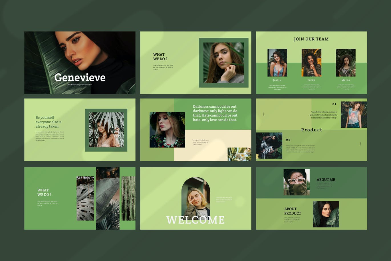 绿色系品牌策划提报图文排版设计PPT模板素材 Genevieve Powerpoint Template_img_2