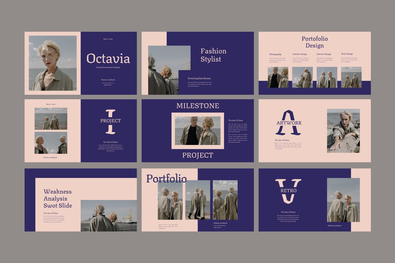 时尚摄影作品集图文排版演示文稿设计模板 Octavia Powerpoint Template_img_2