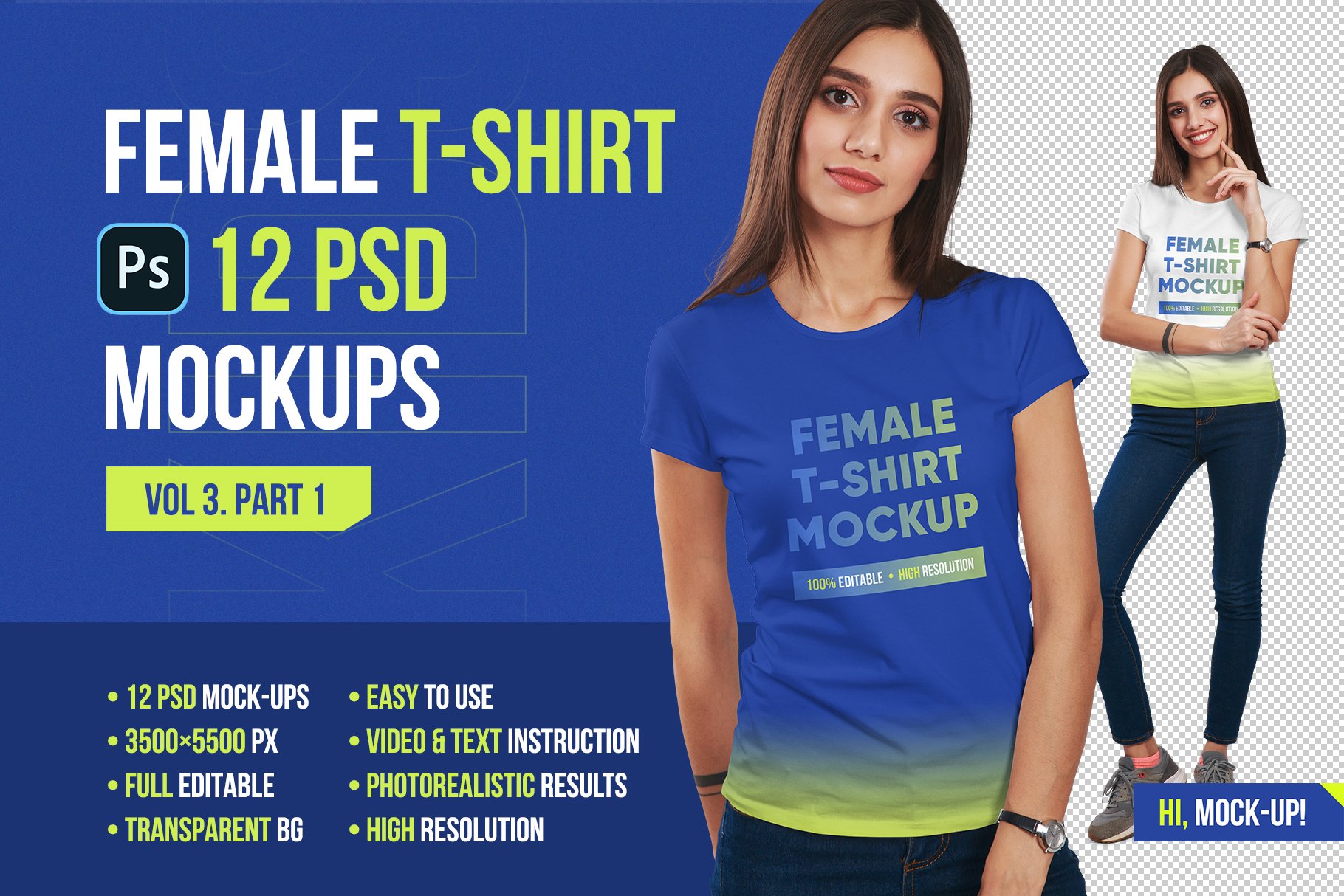 12款高品质女士半袖T恤印花图案设计展示PS智能贴图样机 Female T-Shirt Mockups Vol 3 Part 1_img_2