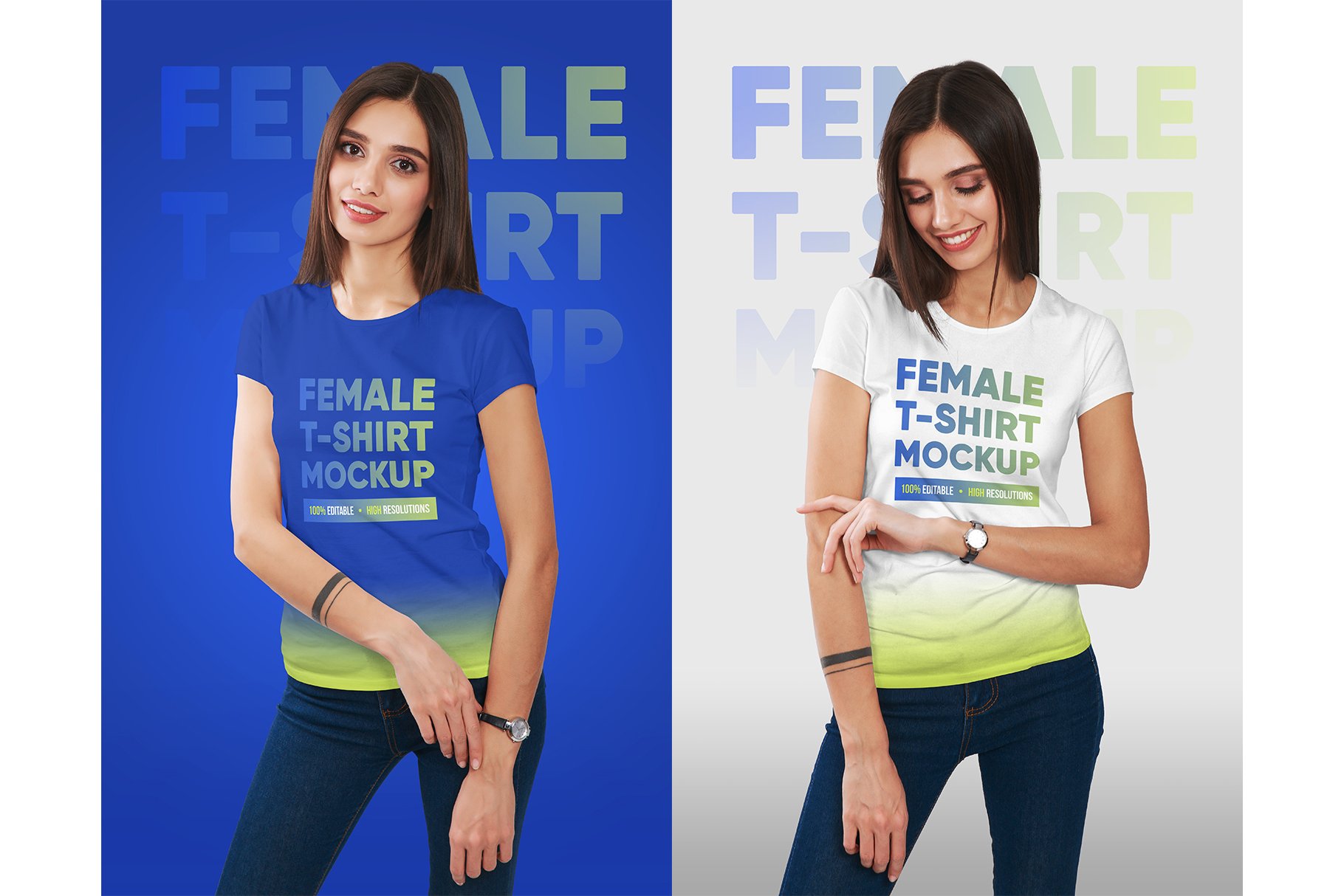 12款逼真女士半袖T恤设计智能贴图演示PSD样机素材 Female T-Shirt Mockups Vol 3 Part 2_img_2