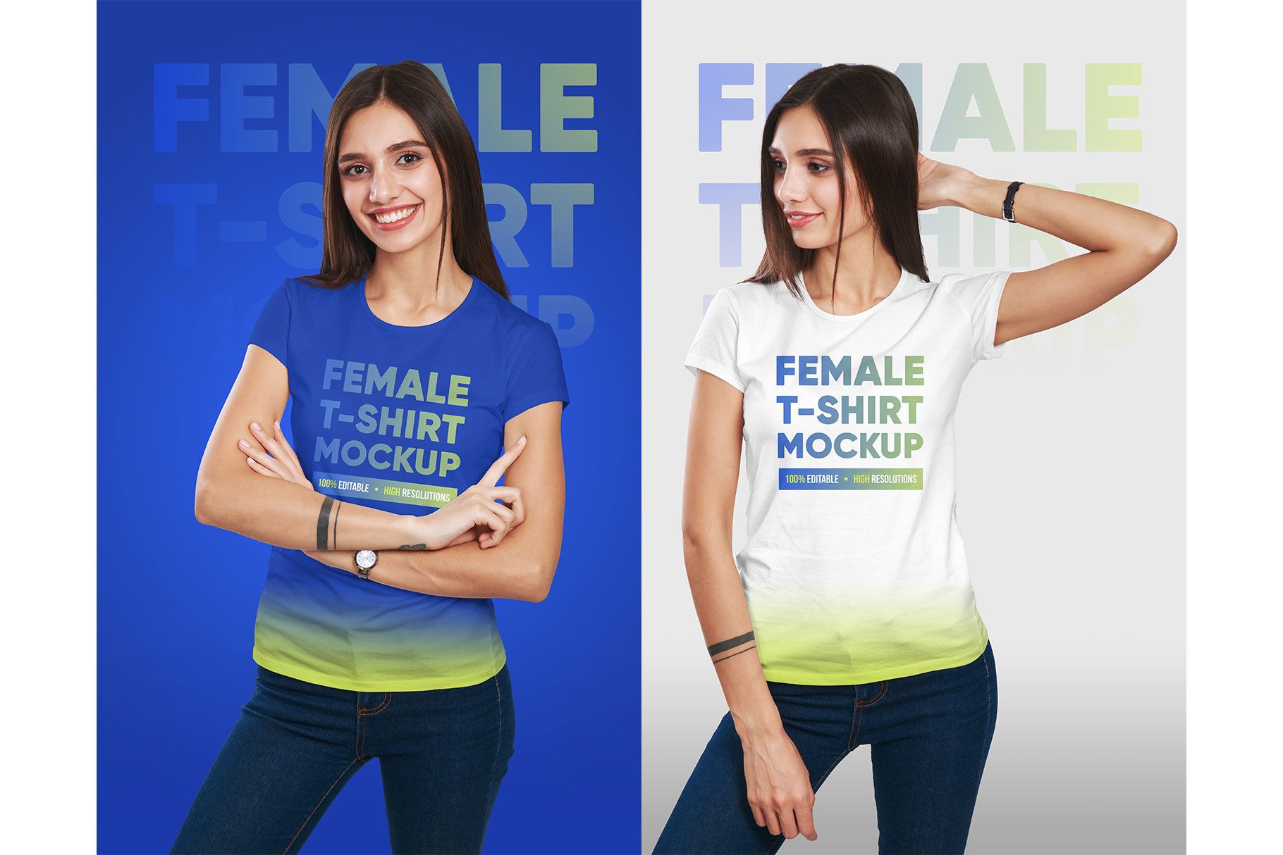 12款逼真女士半袖T恤设计智能贴图演示PSD样机素材 Female T-Shirt Mockups Vol 3 Part 2_img_2