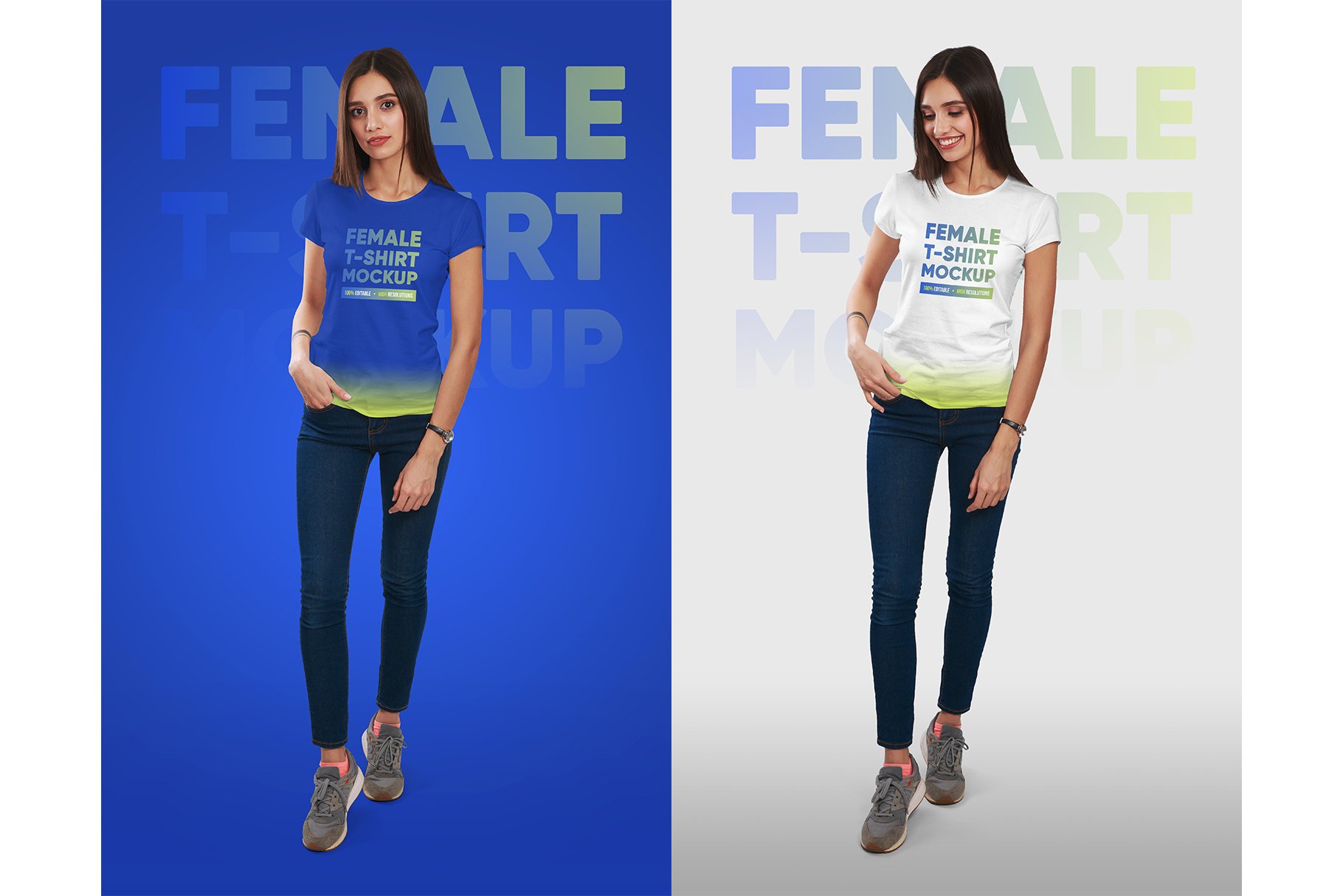 12款逼真女士半袖T恤设计智能贴图演示PSD样机素材 Female T-Shirt Mockups Vol 3 Part 2_img_2