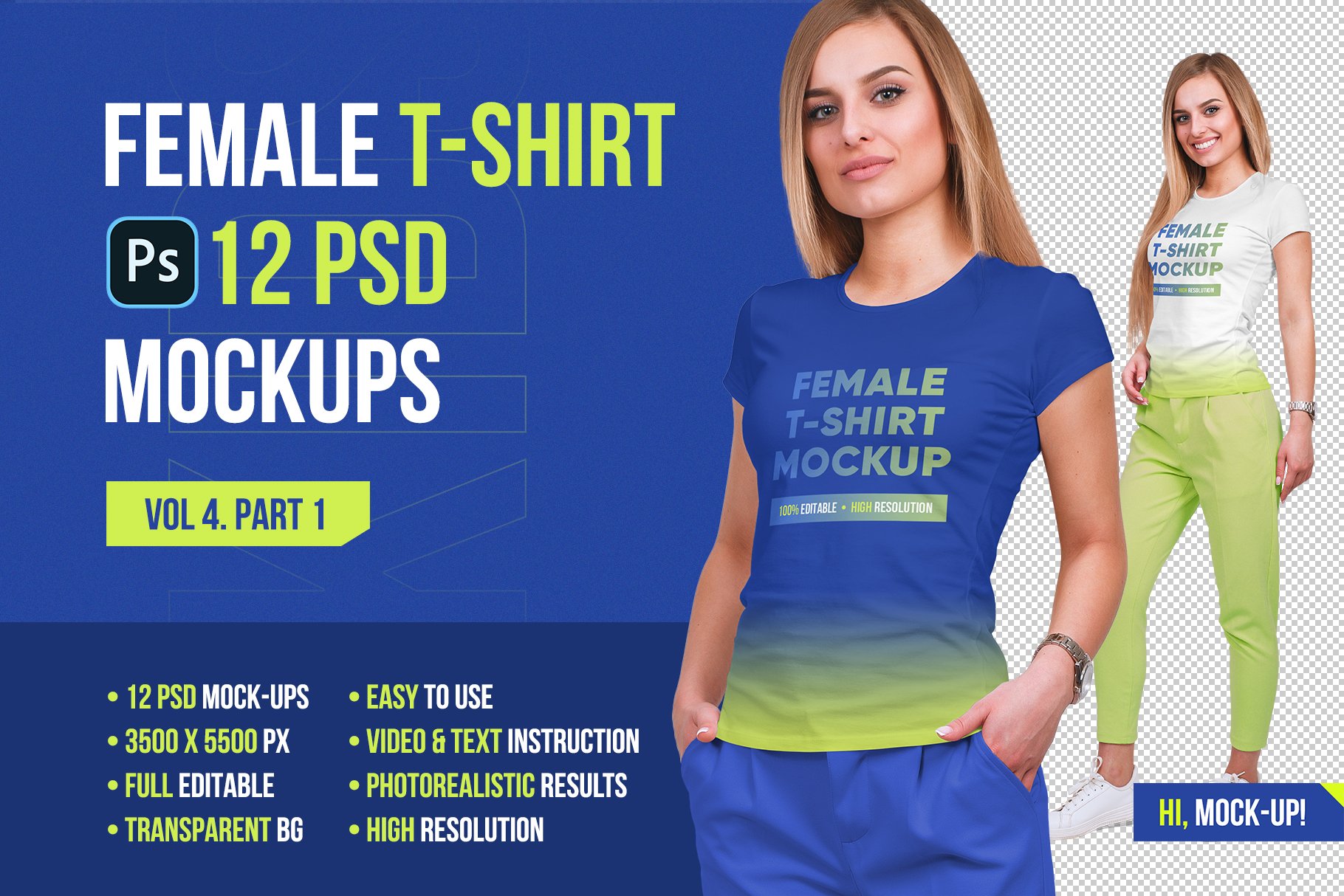 12个高分辨率女士半袖T恤设计展示PSD样机模板 Female T-Shirt Mockups Vol 4 Part 1_img_2