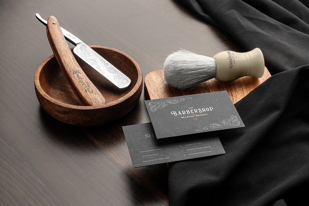 时尚复古理发店美容美发品牌VI设计展示PS样机素材 Barbershop Branding Mockups_img_2