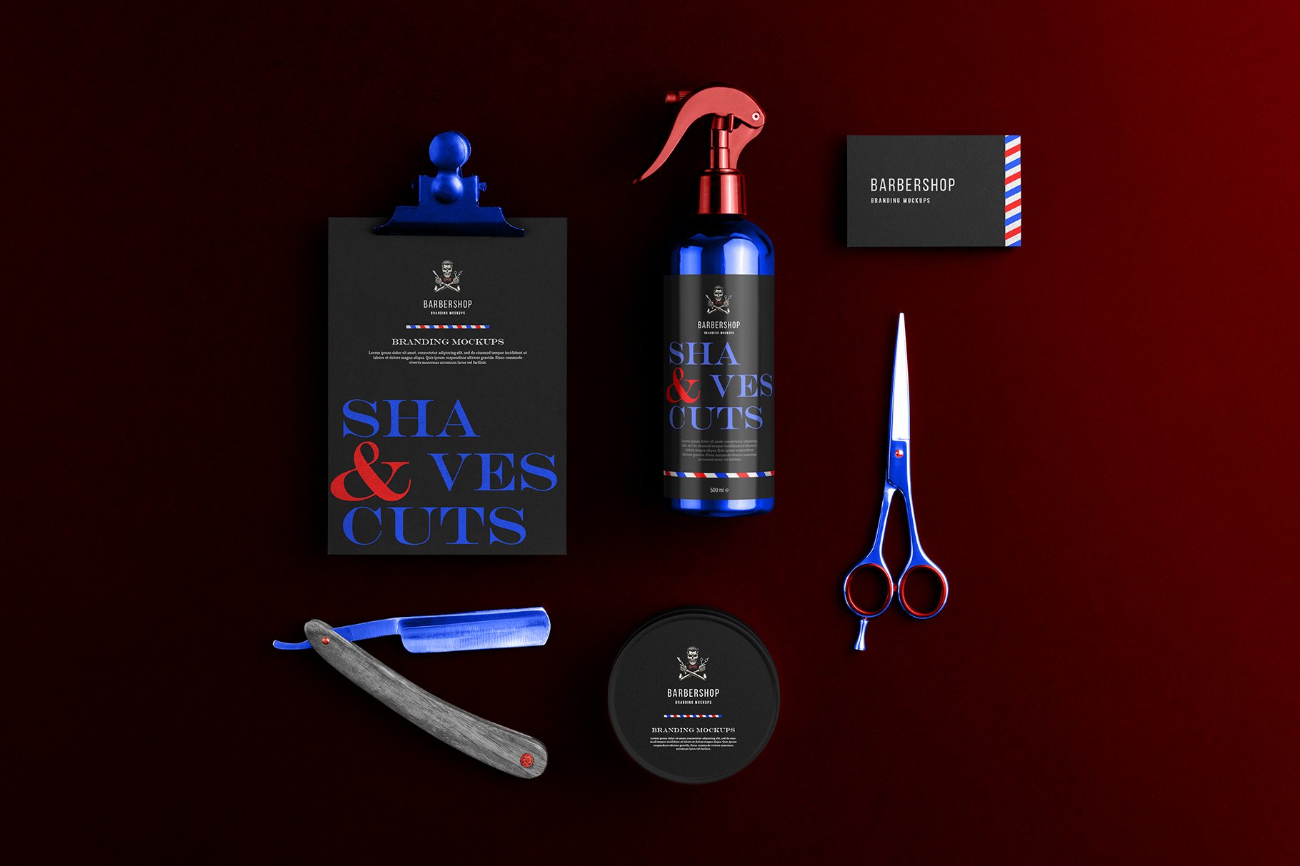 时尚复古理发店美容美发品牌VI设计展示PS样机素材 Barbershop Branding Mockups_img_2