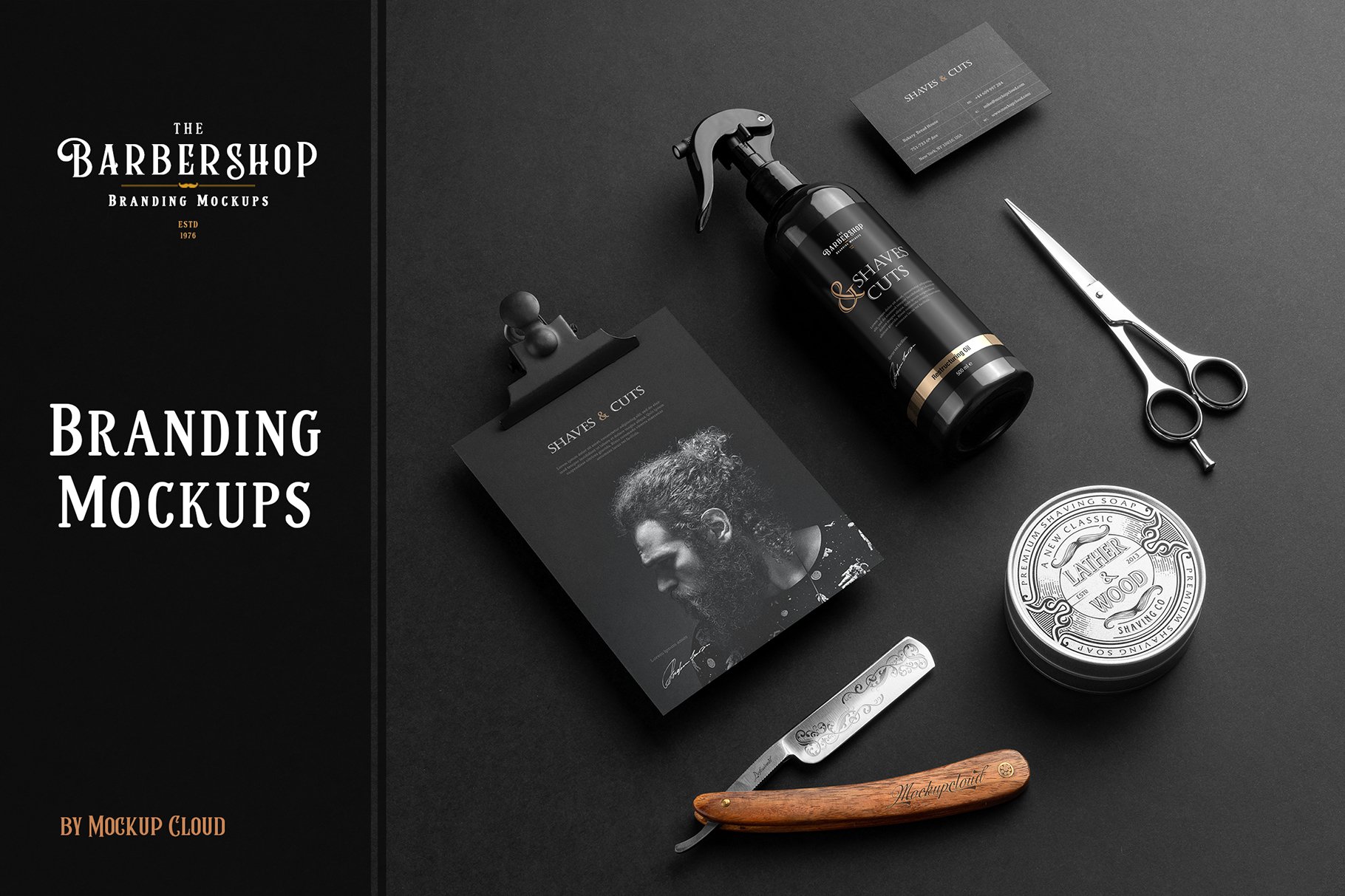 时尚复古理发店美容美发品牌VI设计展示PS样机素材 Barbershop Branding Mockups_img_2