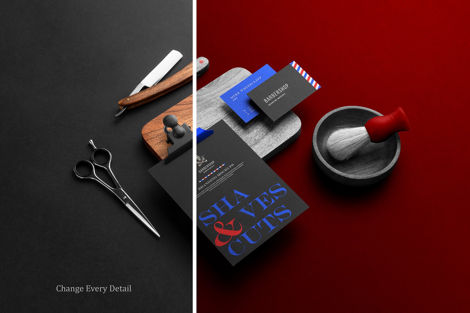 时尚复古理发店美容美发品牌VI设计展示PS样机素材 Barbershop Branding Mockups_img_2