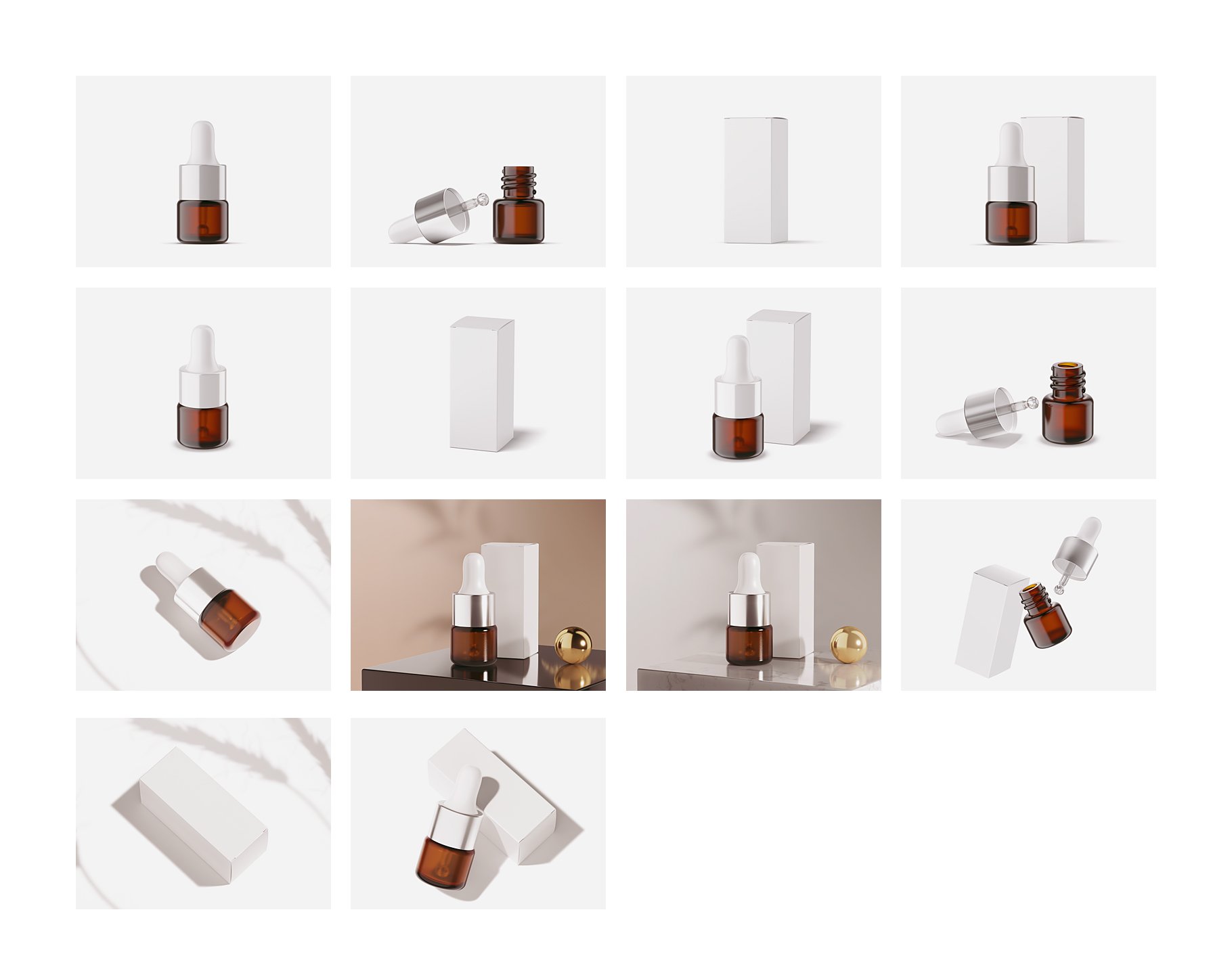 14款化妆品医疗琥珀色玻璃滴管瓶标签设计贴图样机 1ml Amber Dropper Bottle Mockup_img_2