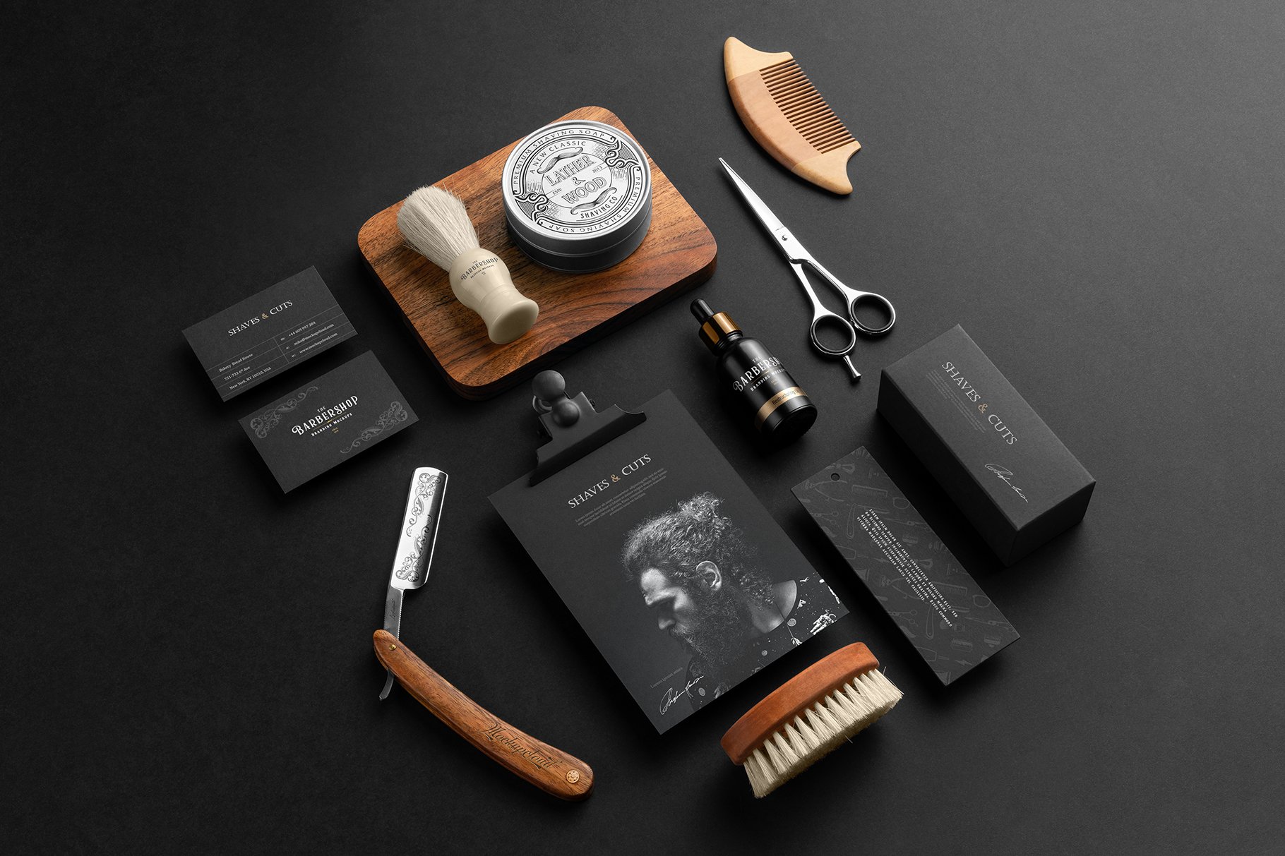 时尚复古理发店美容美发品牌VI设计展示PS样机素材 Barbershop Branding Mockups_img_2