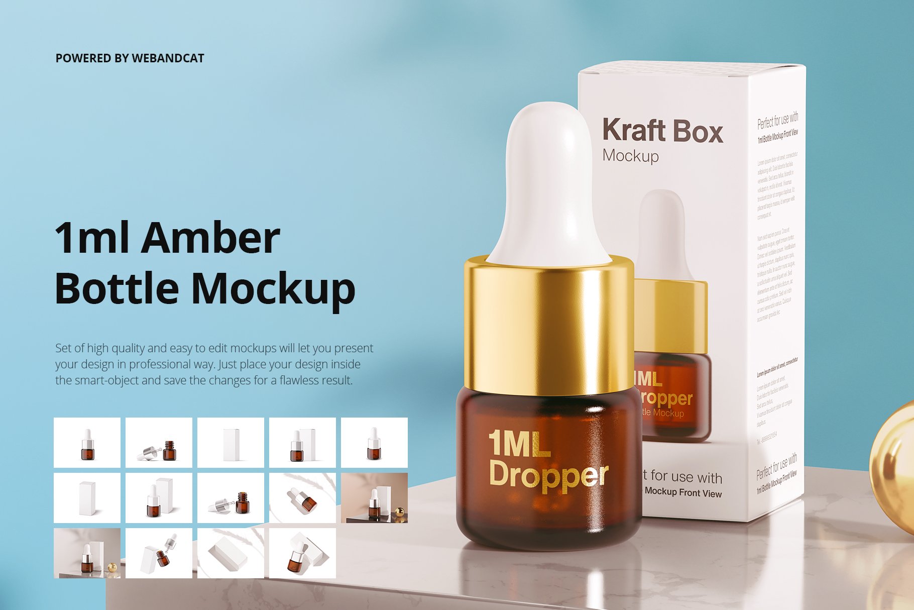 14款化妆品医疗琥珀色玻璃滴管瓶标签设计贴图样机 1ml Amber Dropper Bottle Mockup_img_2