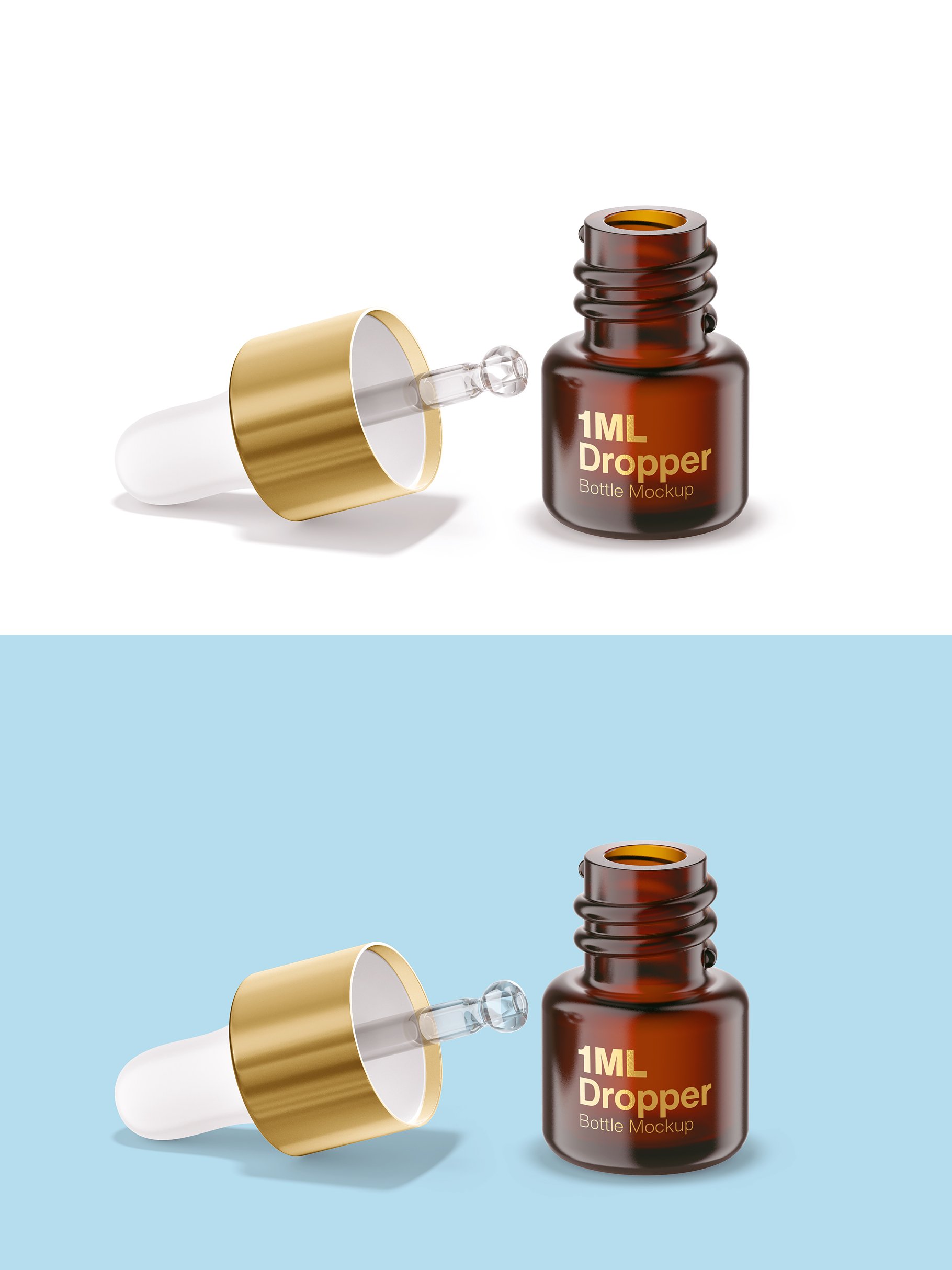 14款化妆品医疗琥珀色玻璃滴管瓶标签设计贴图样机 1ml Amber Dropper Bottle Mockup_img_2