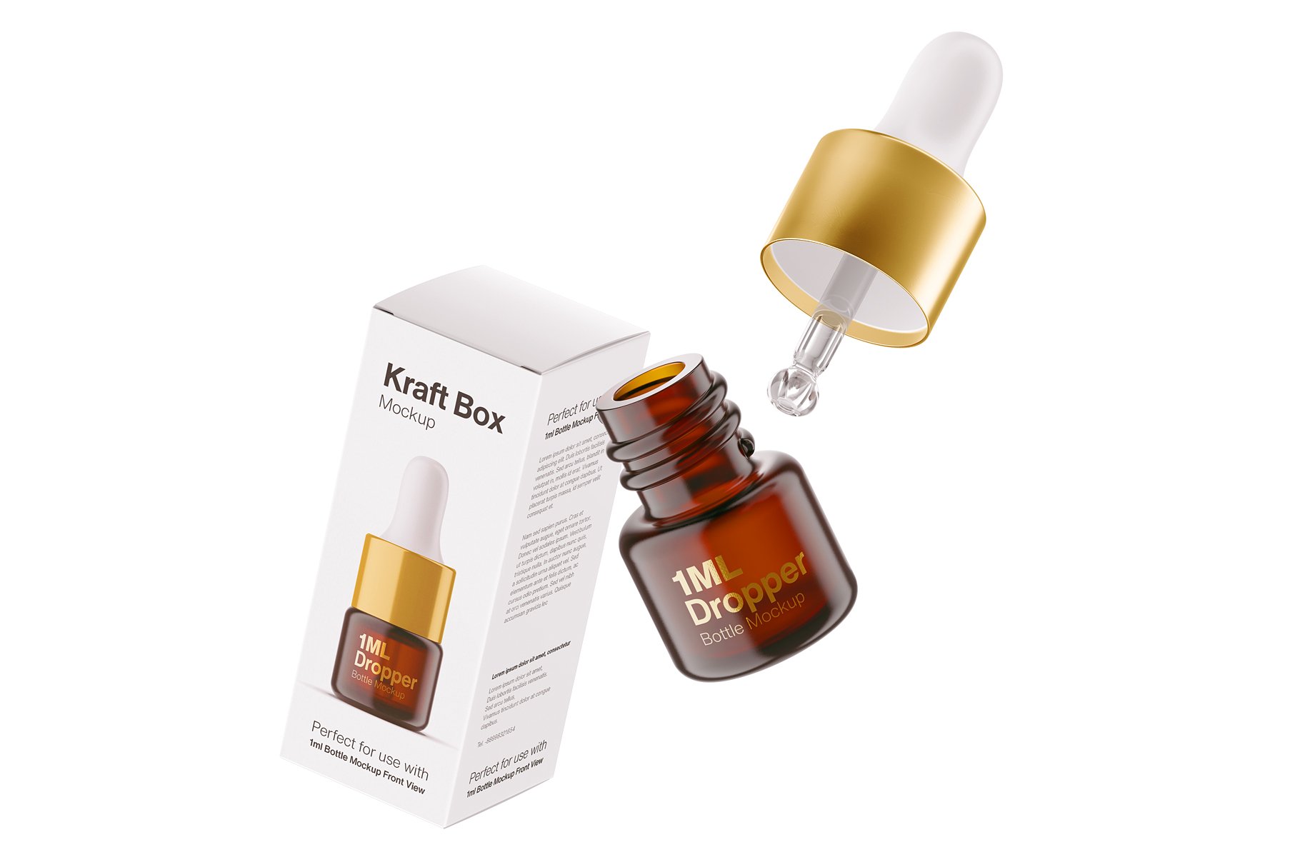 14款化妆品医疗琥珀色玻璃滴管瓶标签设计贴图样机 1ml Amber Dropper Bottle Mockup_img_2