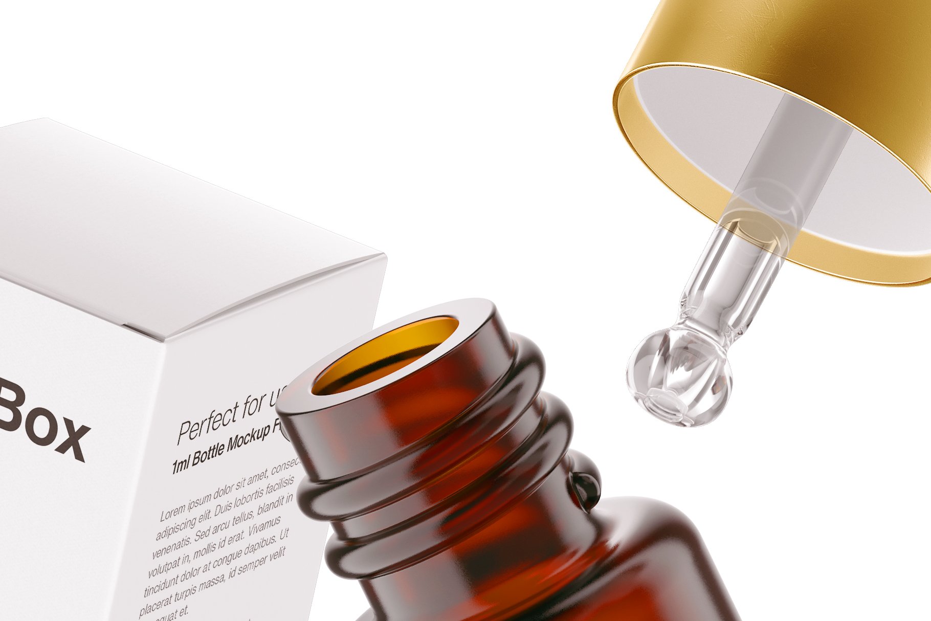 14款化妆品医疗琥珀色玻璃滴管瓶标签设计贴图样机 1ml Amber Dropper Bottle Mockup_img_2