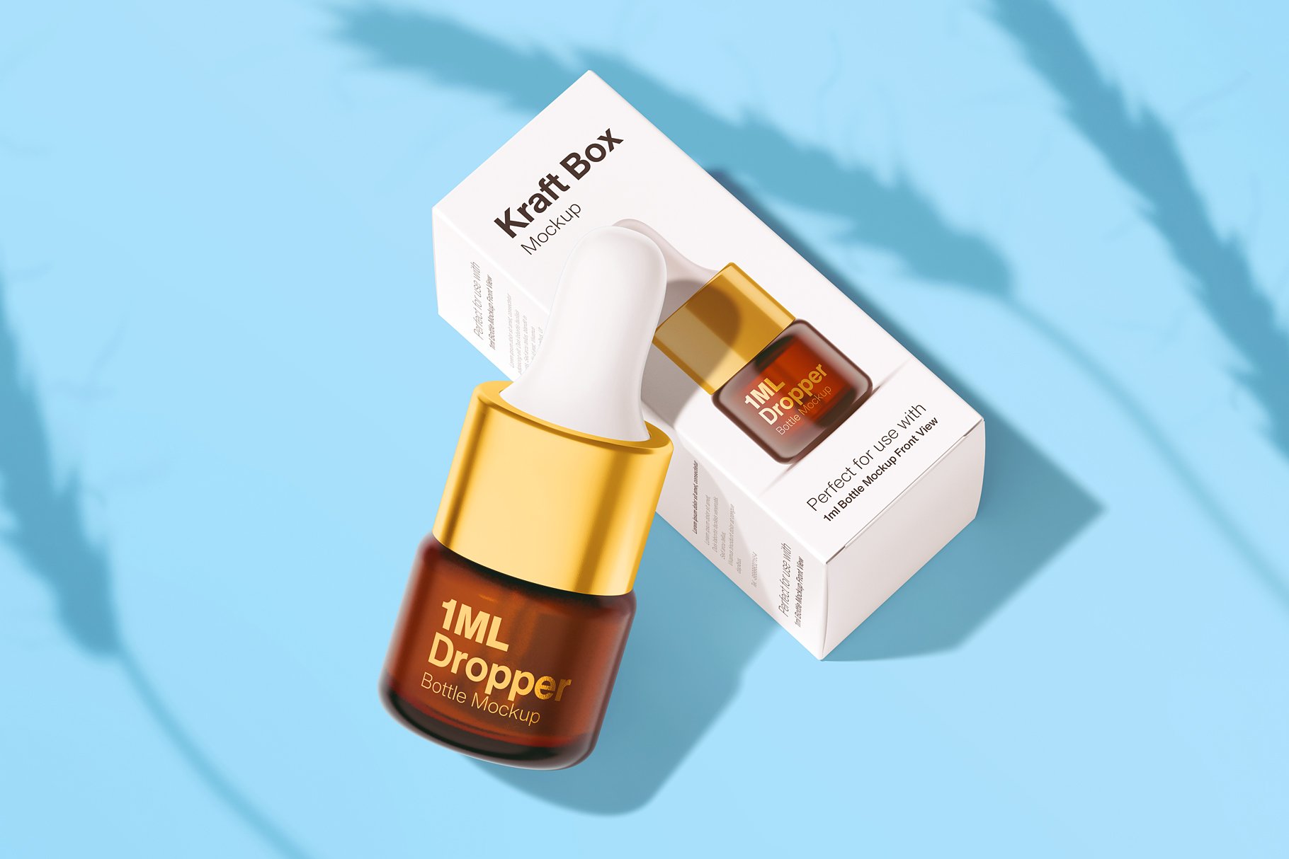 14款化妆品医疗琥珀色玻璃滴管瓶标签设计贴图样机 1ml Amber Dropper Bottle Mockup_img_2