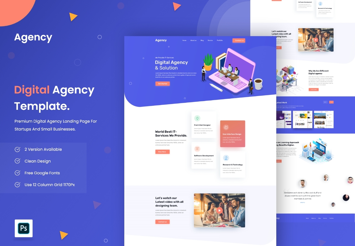 时尚企业官网登录页界面设计XD模板素材 Digital Agency Template_img_2