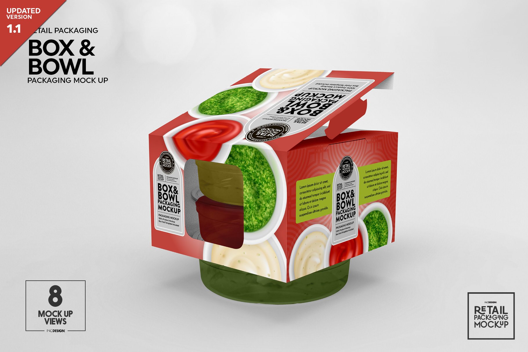 简约食品外卖包装纸盒设计贴图PSD样机模板 Box and Bowl Packaging Mockup_img_2