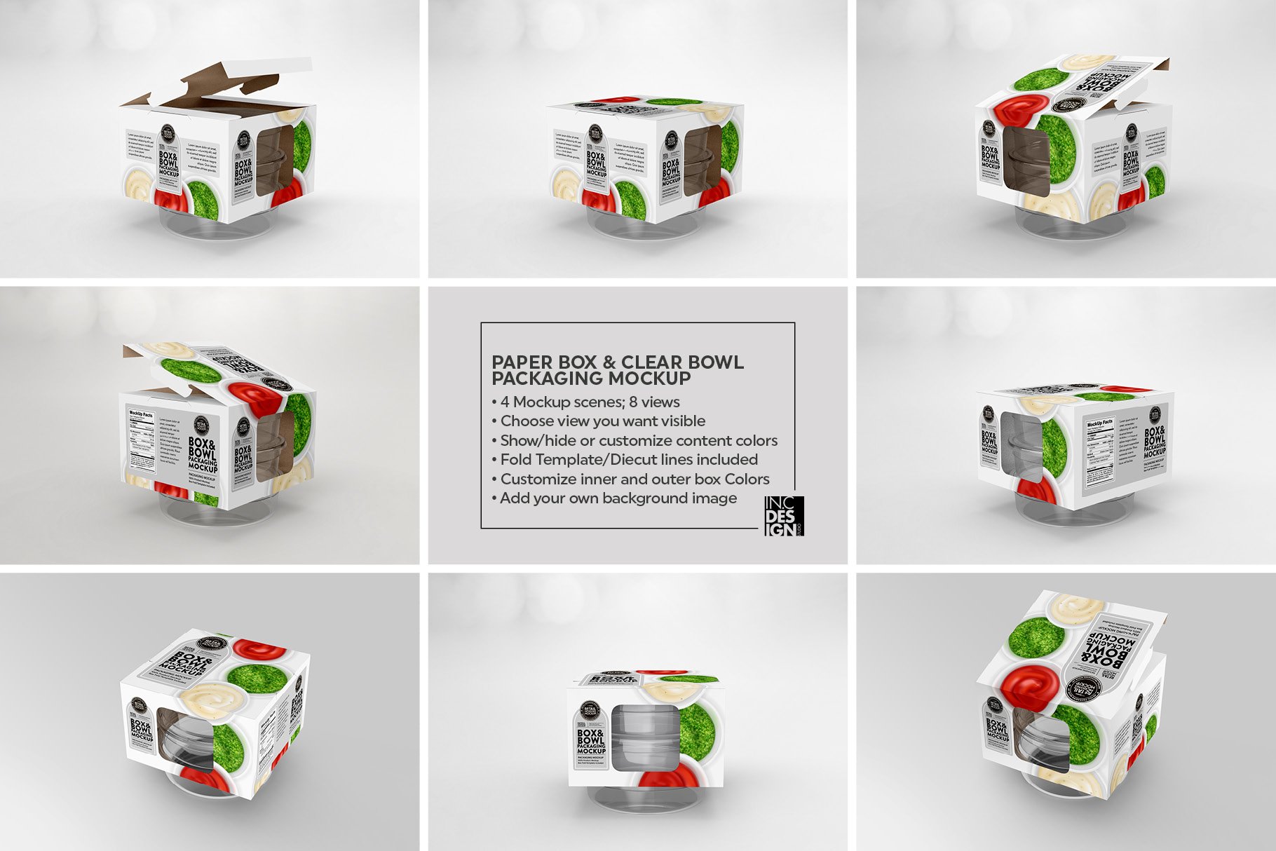 简约食品外卖包装纸盒设计贴图PSD样机模板 Box and Bowl Packaging Mockup_img_2