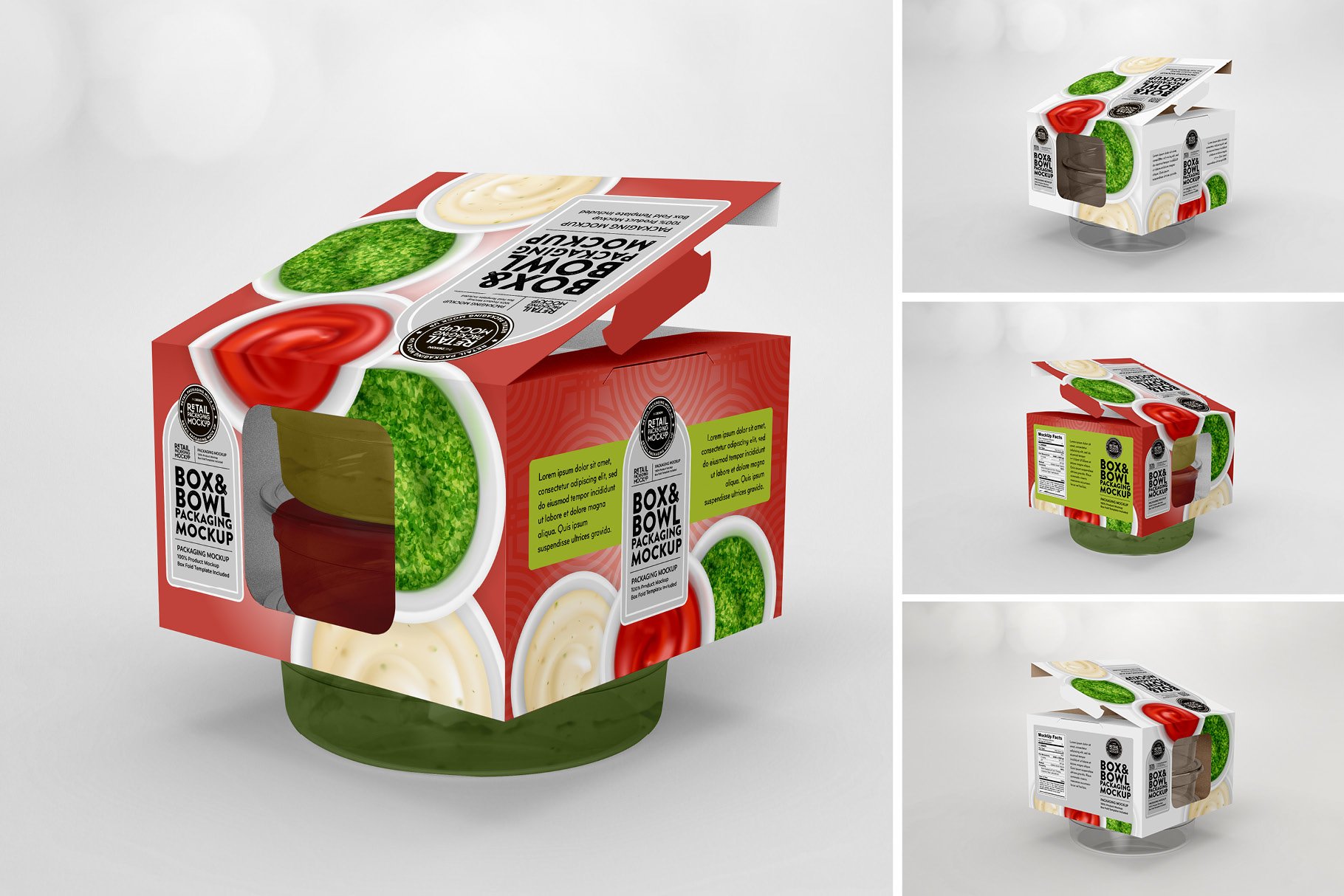 简约食品外卖包装纸盒设计贴图PSD样机模板 Box and Bowl Packaging Mockup_img_2