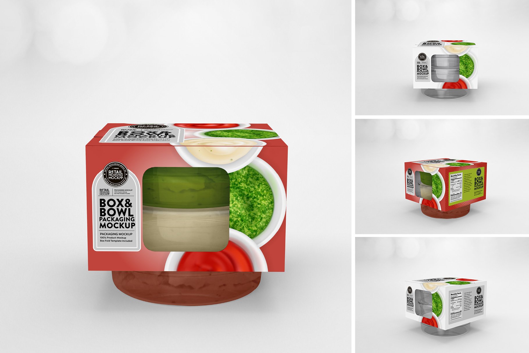 简约食品外卖包装纸盒设计贴图PSD样机模板 Box and Bowl Packaging Mockup_img_2