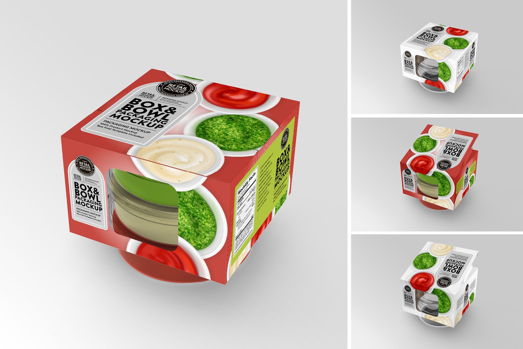 简约食品外卖包装纸盒设计贴图PSD样机模板 Box and Bowl Packaging Mockup_img_2