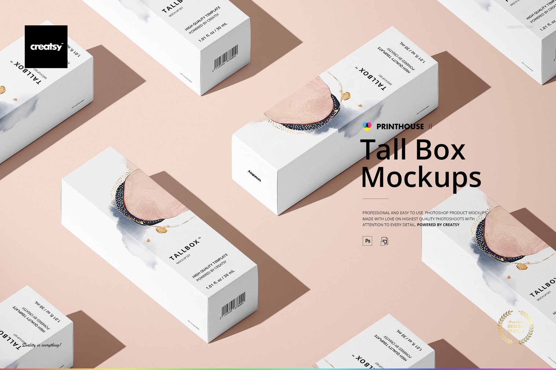 极简方形产品包装纸盒设计PS智能贴图样机合集 Tall Box Mockup Set_img_2