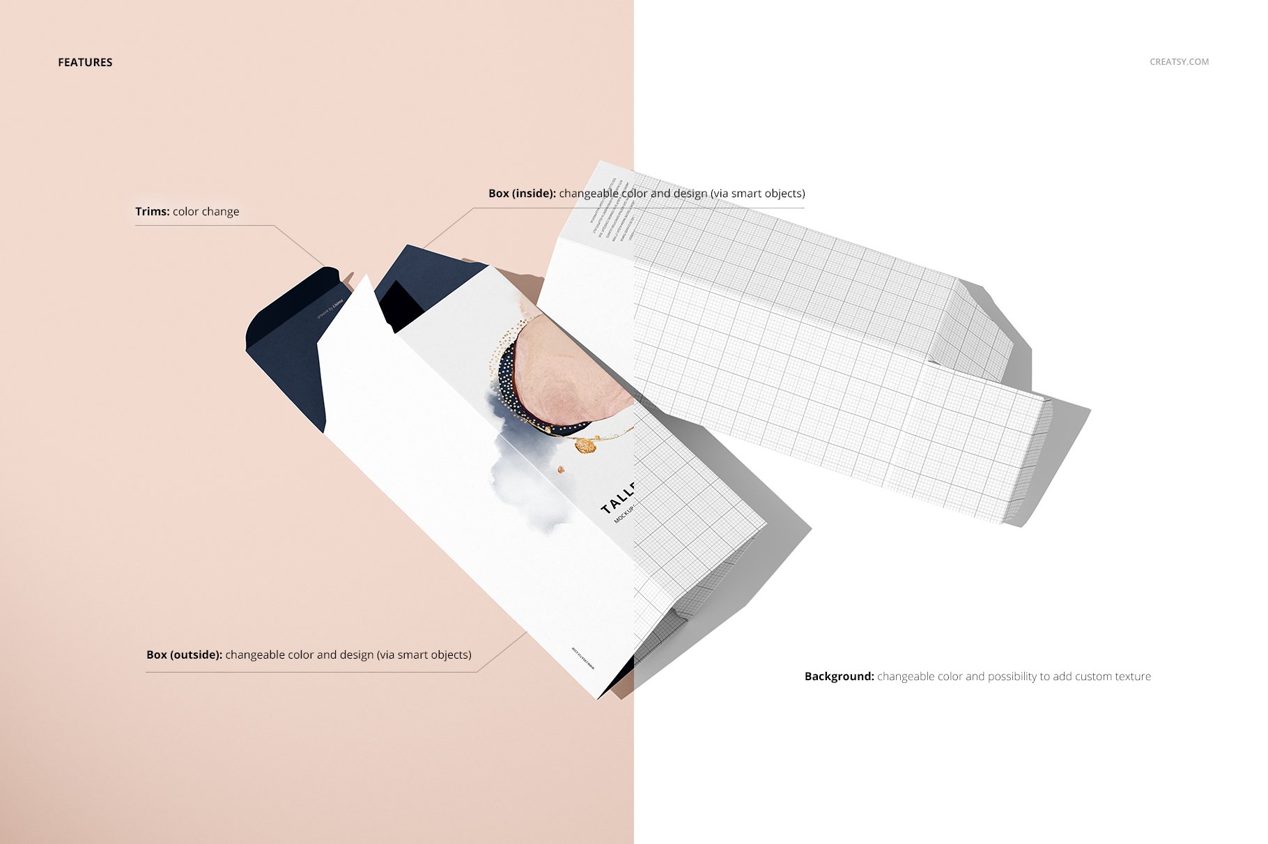 极简方形产品包装纸盒设计PS智能贴图样机合集 Tall Box Mockup Set_img_2