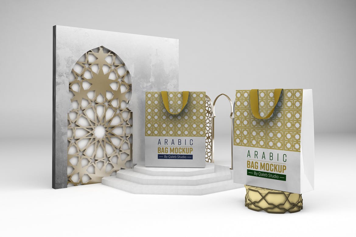 阿拉伯风格购物手提纸袋设计展示样机 Arabic Bag V.1 Mockup_img_2