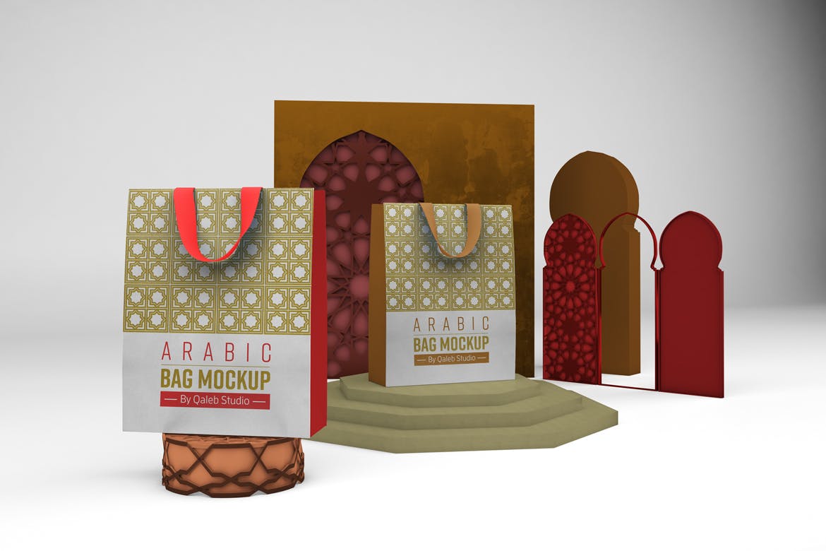 阿拉伯风格购物手提纸袋设计展示样机 Arabic Bag V.1 Mockup_img_2