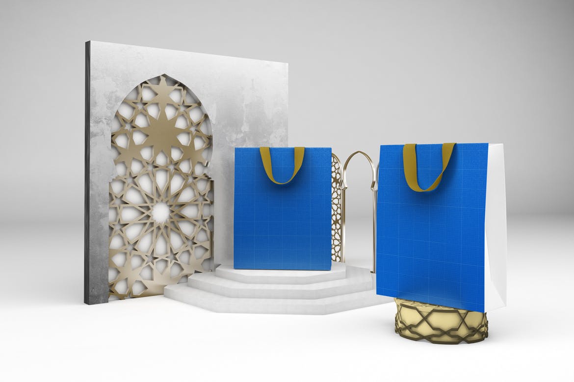 阿拉伯风格购物手提纸袋设计展示样机 Arabic Bag V.1 Mockup_img_2