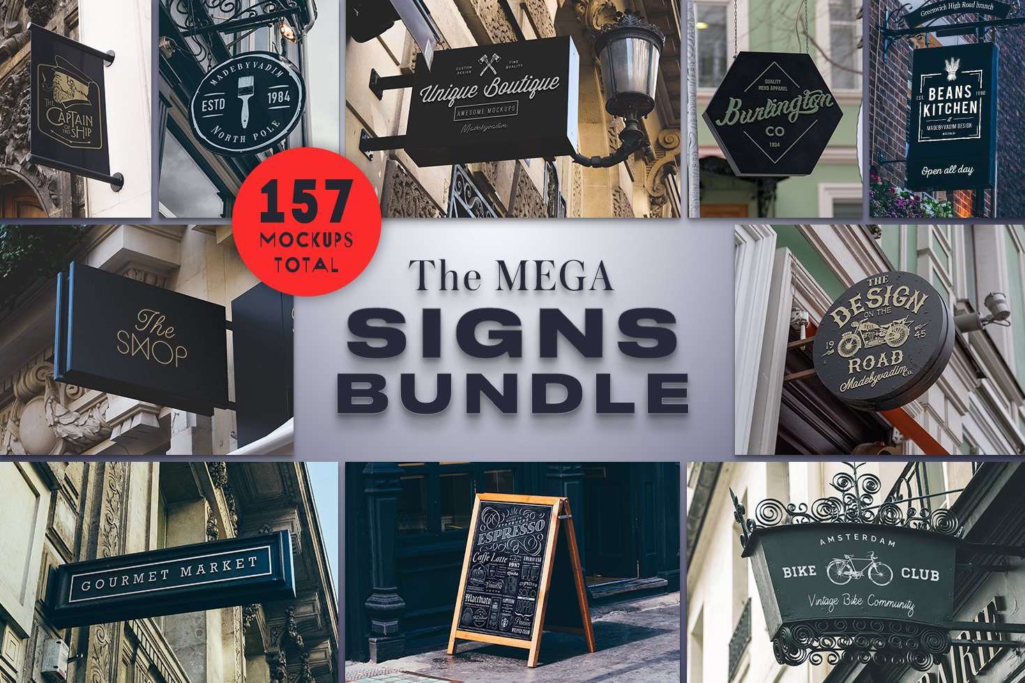 157款城市街头店铺招牌标牌标志Logo设计展示样机套装 The Mega Signs Bundle_img_2