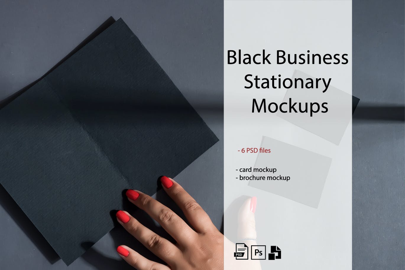 6款高质量黑色办公印刷用品设计展示样机模板 Black Business Stationary Mockups_img_2