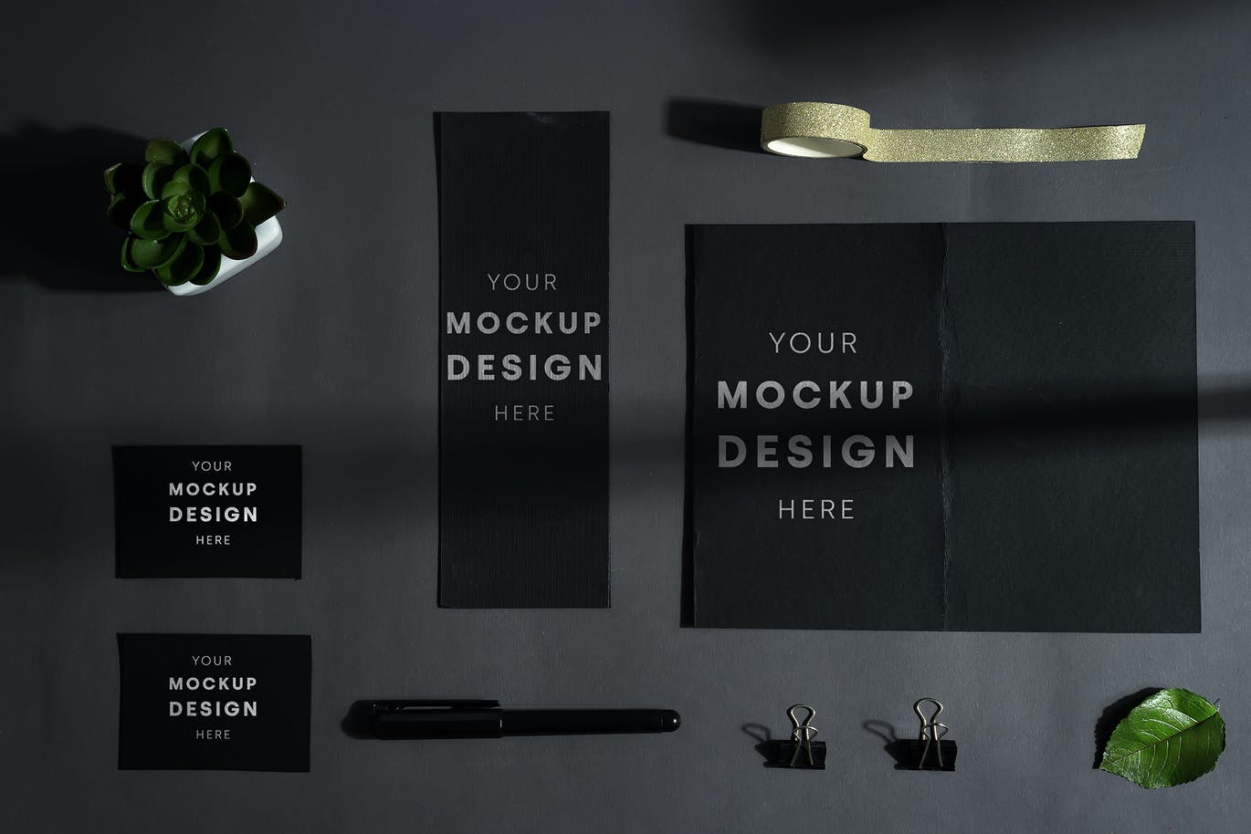 6款高质量黑色办公印刷用品设计展示样机模板 Black Business Stationary Mockups_img_2