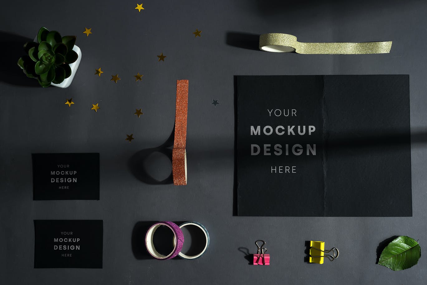 6款高质量黑色办公印刷用品设计展示样机模板 Black Business Stationary Mockups_img_2