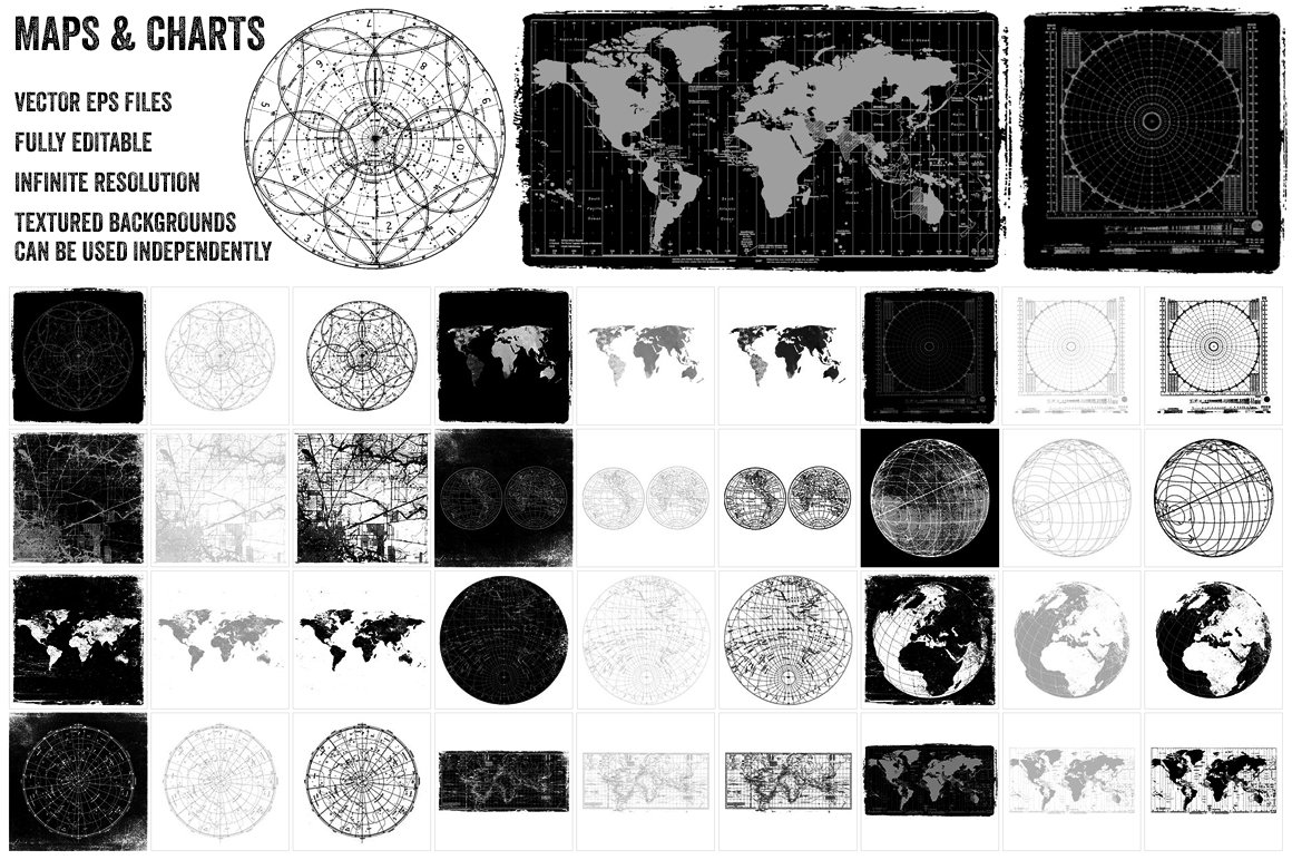 潮流复古做旧世界地图纹理海报设计背景矢量素材 Distressed Vector Maps & Charts_img_2