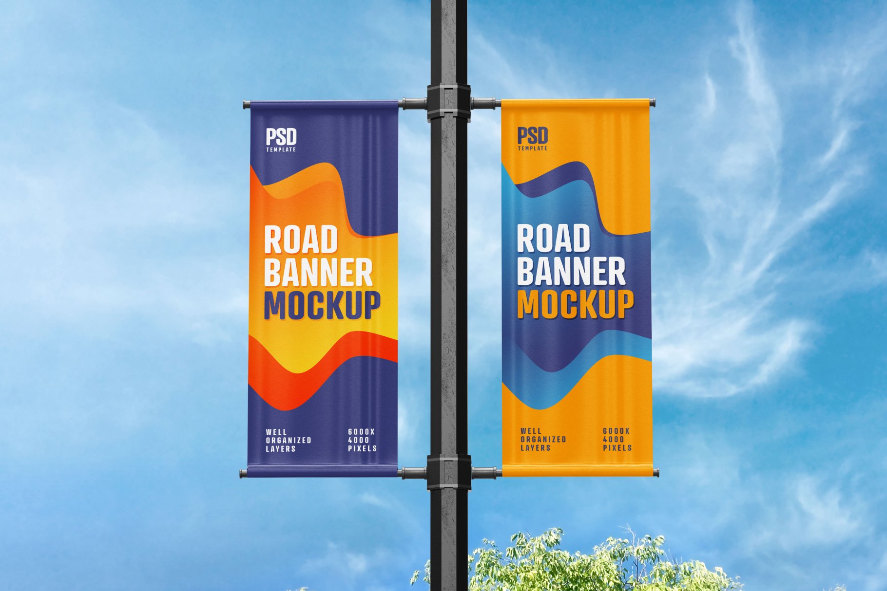 时尚街头路灯旗杆街旗横幅广告设计展示样机合集 Street Pole Banner Mockup Set_img_2