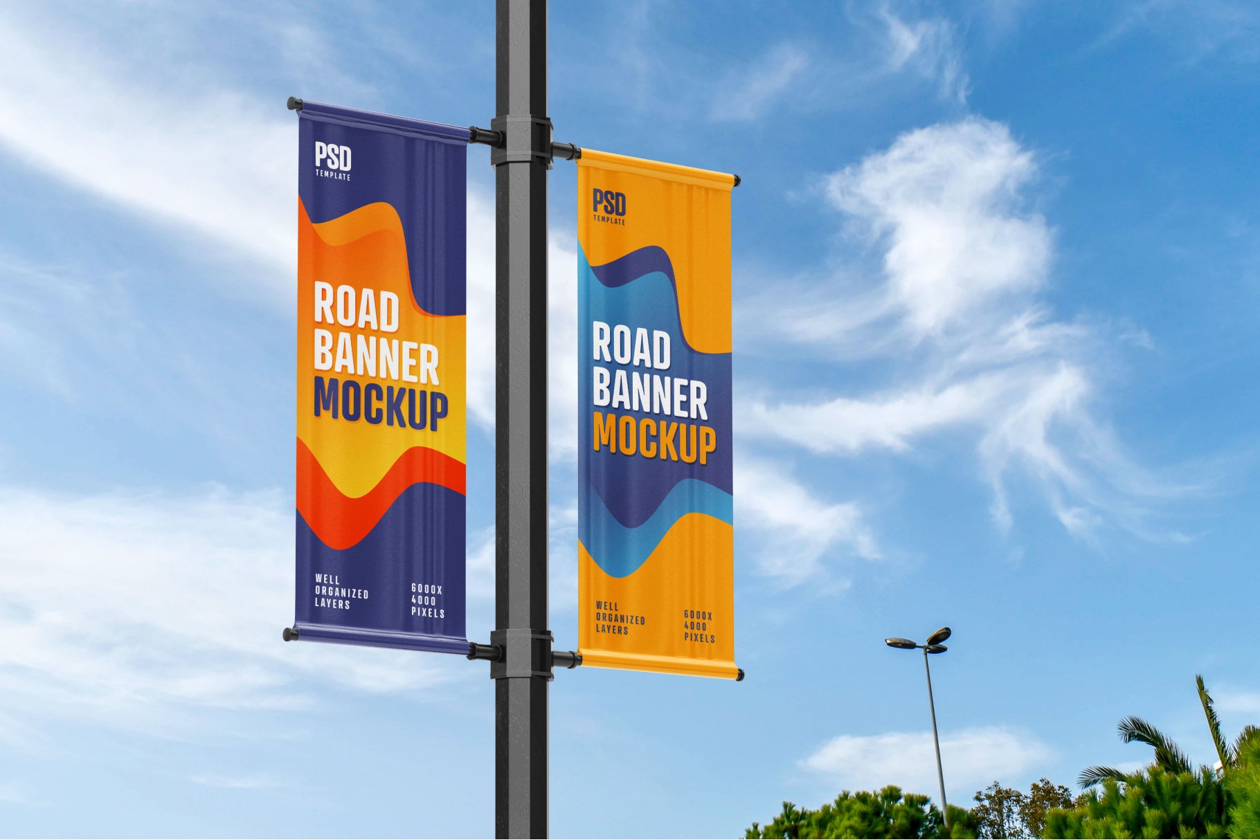 时尚街头路灯旗杆街旗横幅广告设计展示样机合集 Street Pole Banner Mockup Set_img_2