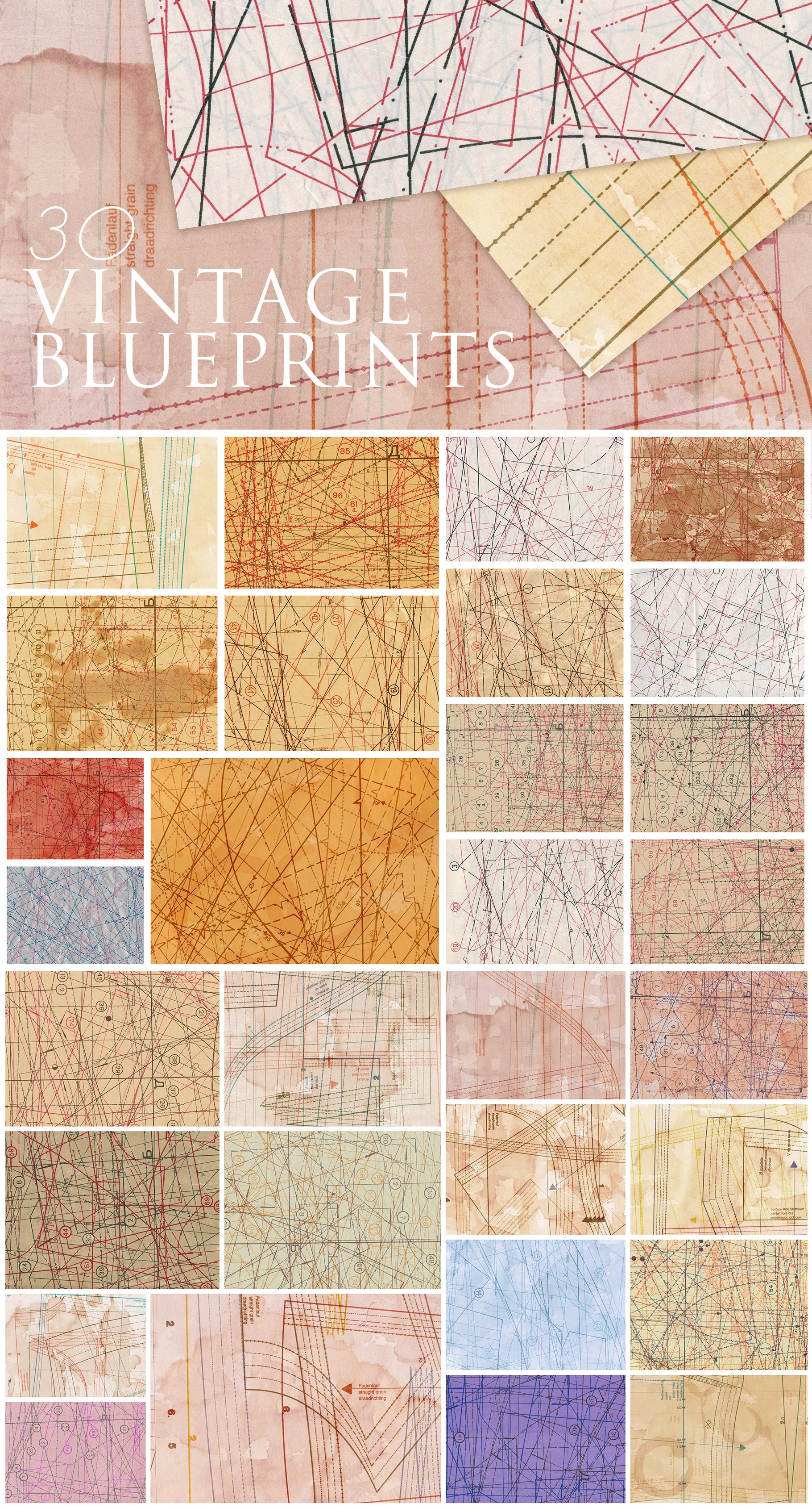 60款潮流做旧粗糙图纸纹理海报设计背景底纹图片素材 Fabric Blueprint Textures_img_2