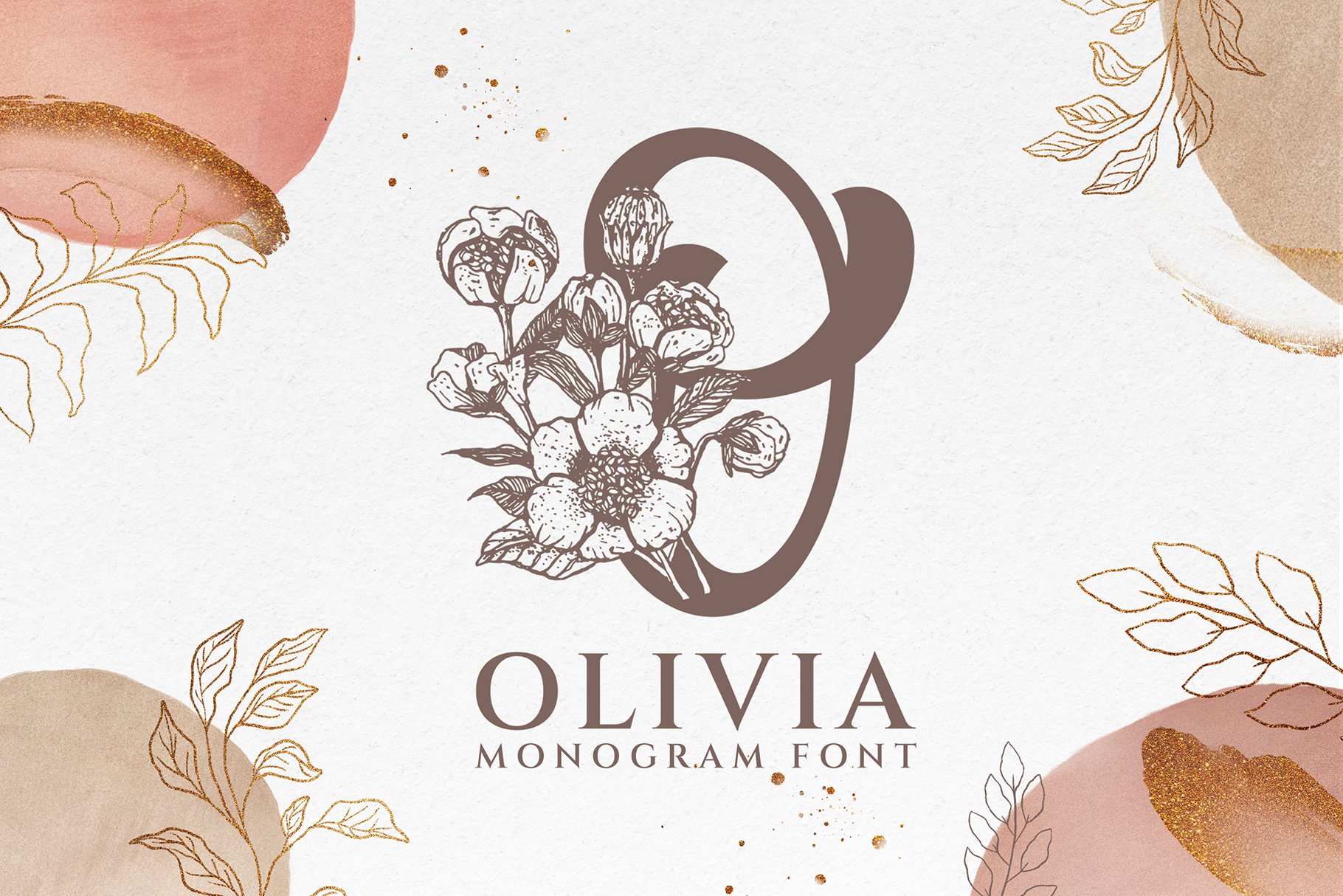 时尚优雅品牌包装标题徽标Logo设计装饰花卉英文字体素材 Olivia Monogram Font_img_2