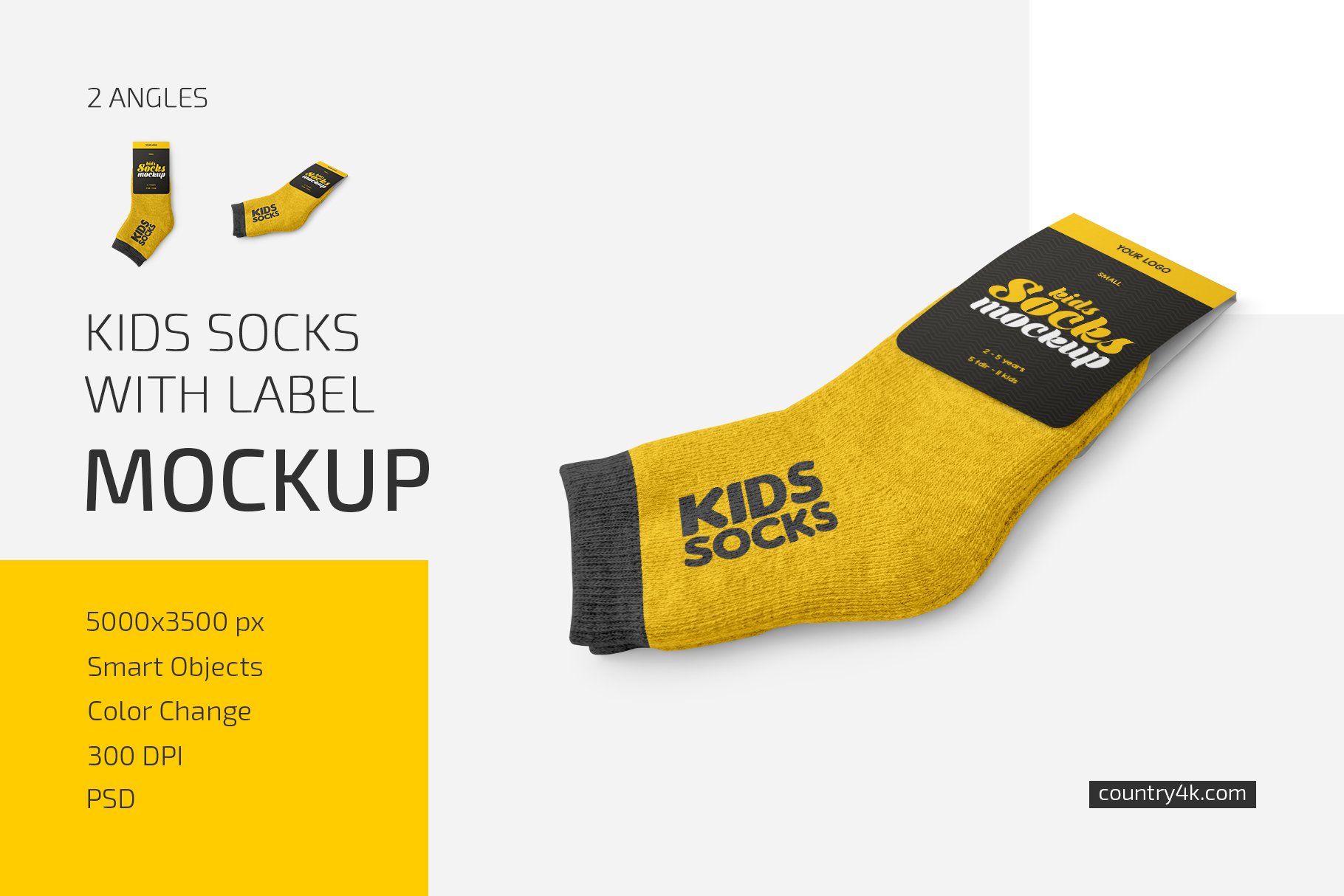 儿童袜子与标签设计展示贴图样机集 Kids Socks With Label Mockup Set_img_2