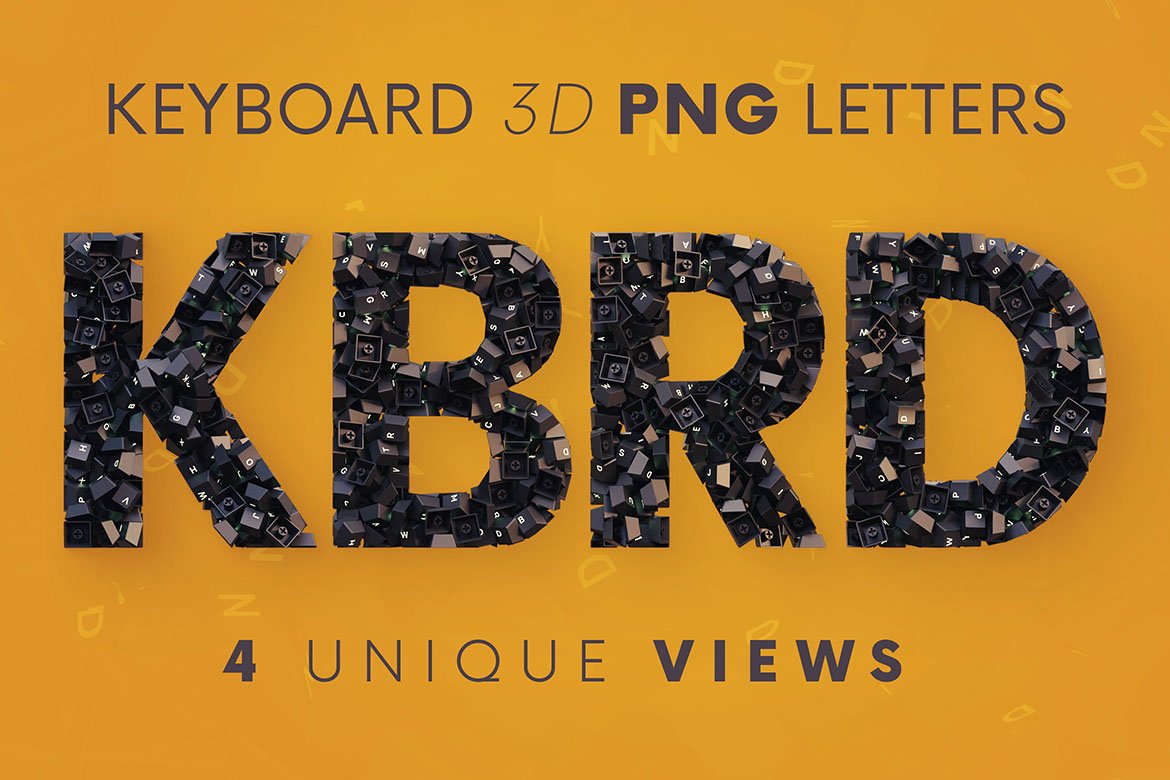 逼真高清未来派3D渲染字母数字海报设计PNG背景图片素材 Keyboard - 3D Lettering_img_2