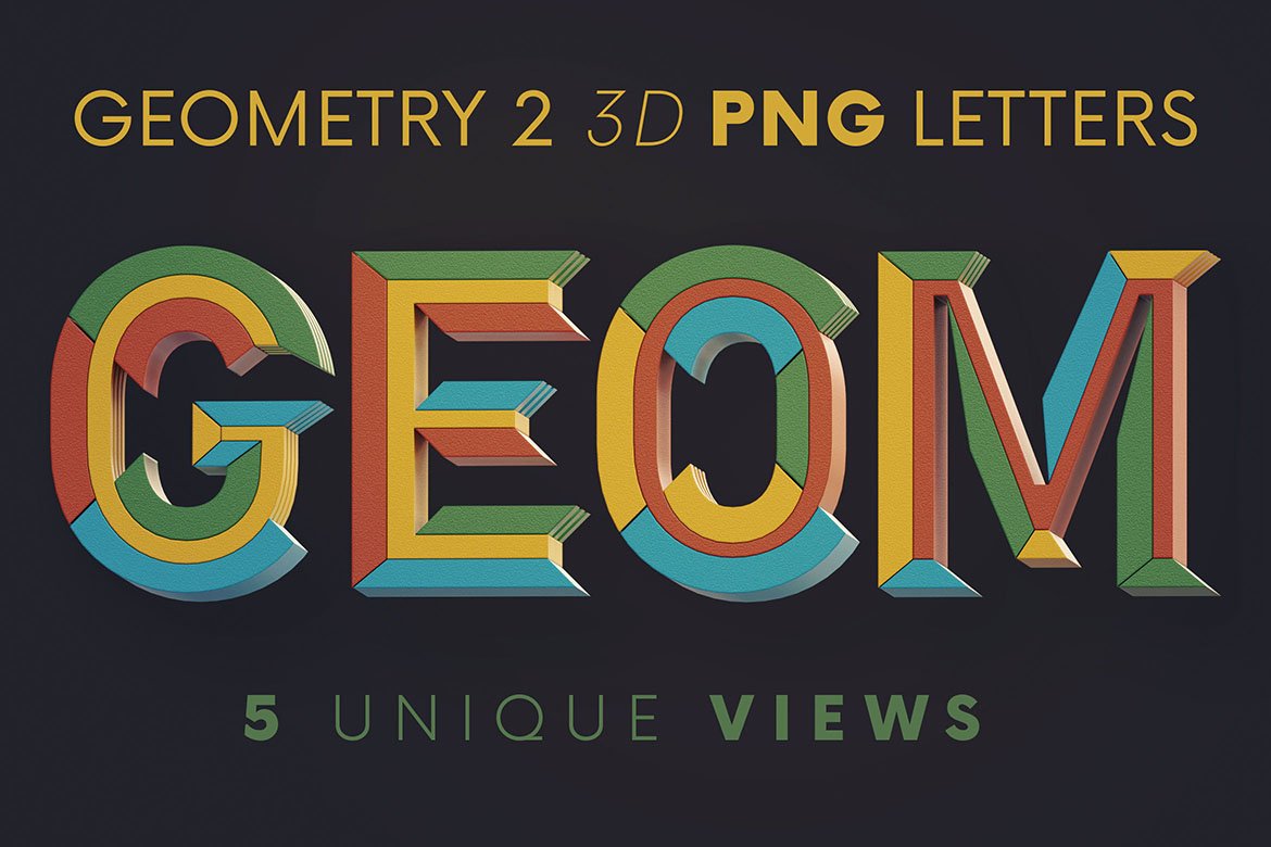 高清未来派3D渲染字母数字海报设计PNG透明背景图片素材 Geometry 2 - 3D Lettering_img_2