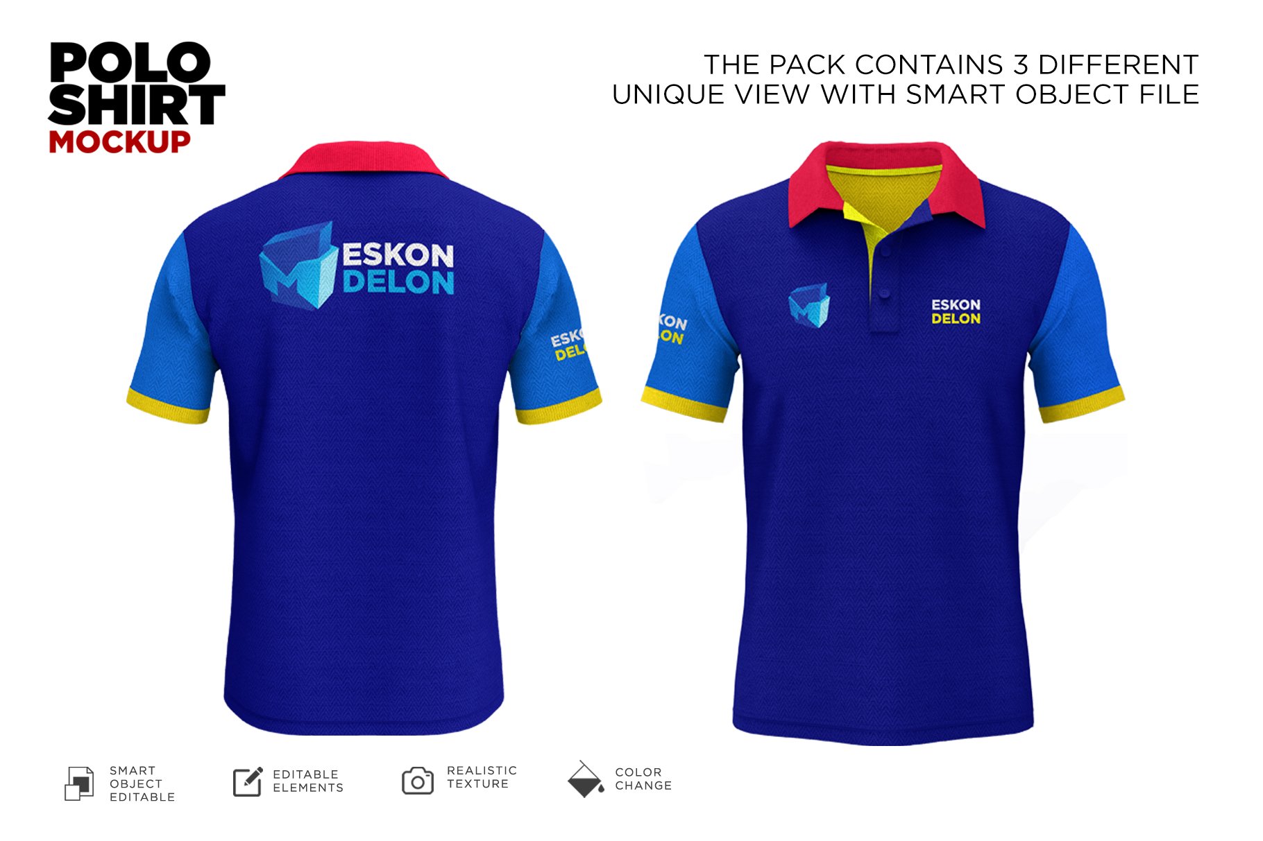 2款半袖Polo衫印花图案设计展示贴图PSD样机 Polo Shirt Mockup Psd_img_2