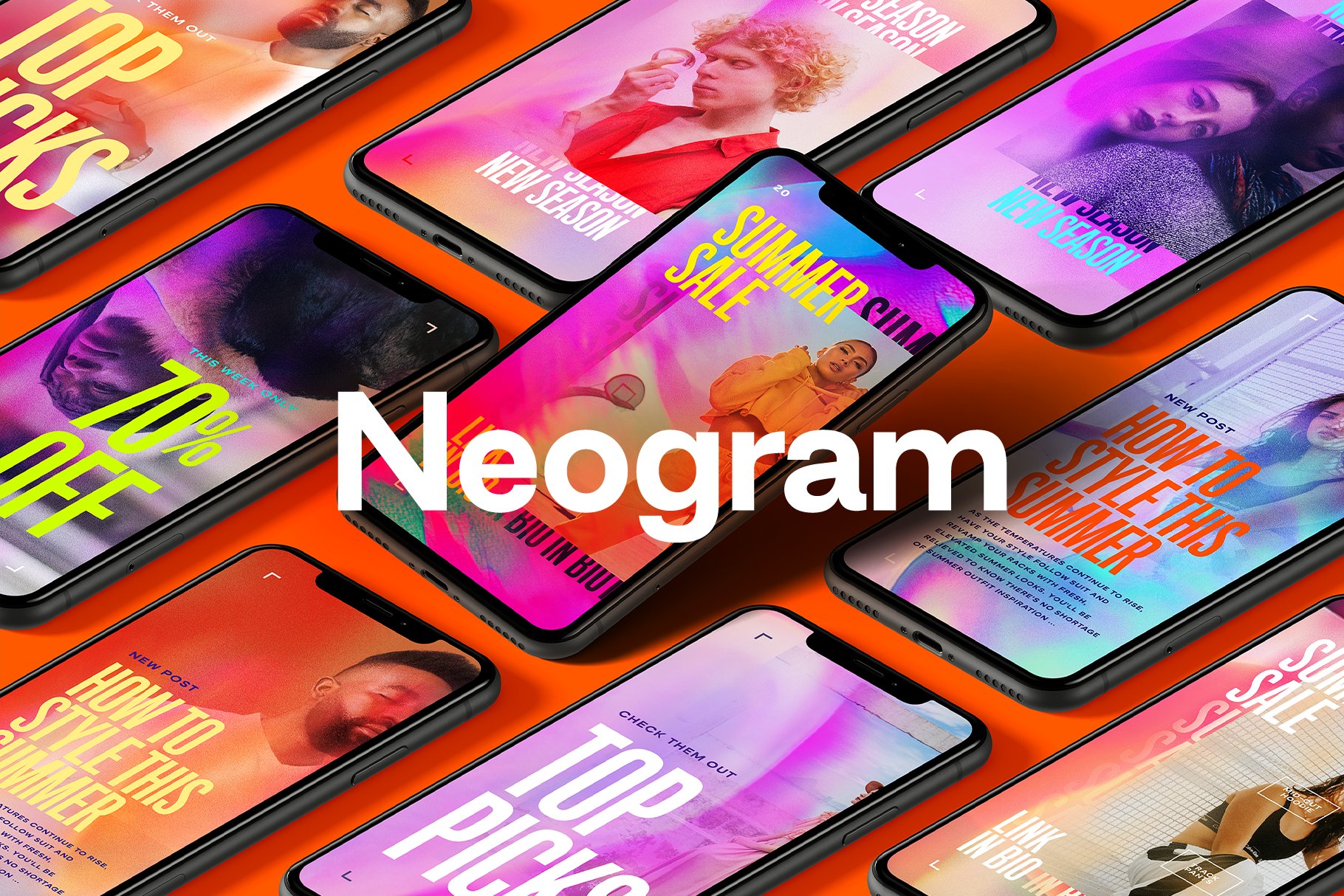 潮流霓虹效果品牌推广新媒体电商海报设计模板PS素材 Neogram - Neon Instagram Stories_img_2