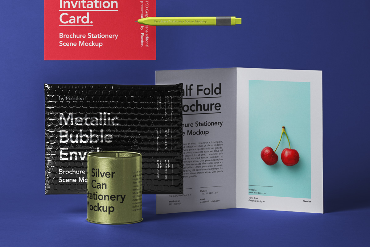 时尚品牌VI设计办公用品展示贴图样机 Stationery Psd Brochure Envelope Mockup_img_2